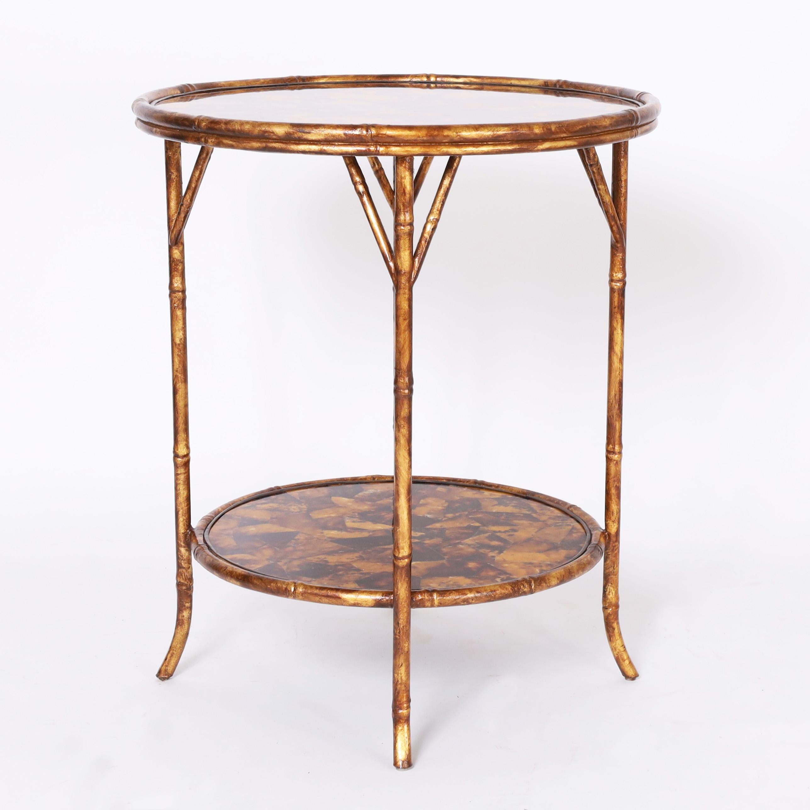 Italian Pair of Faux Bamboo and Penshell Stands or Tables For Sale