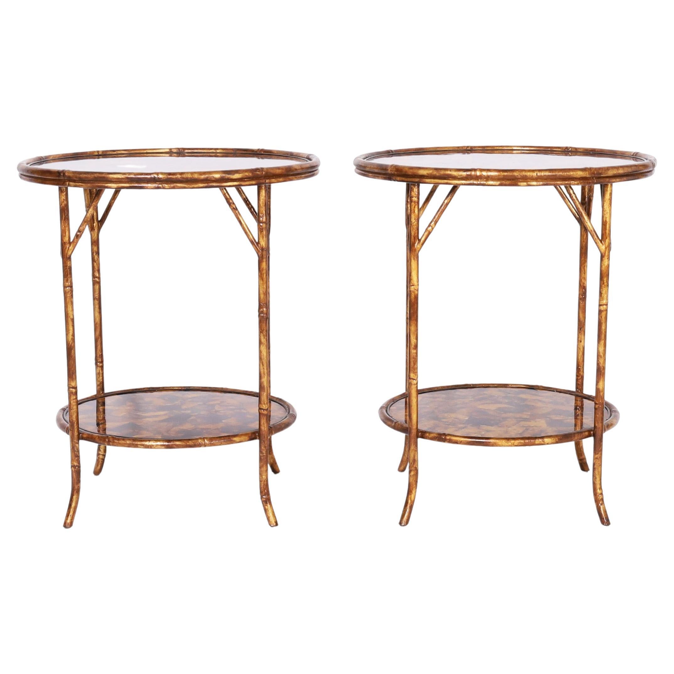 Pair of Faux Bamboo and Penshell Stands or Tables For Sale