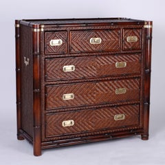 Paire de commodes en faux bambou et rotin
