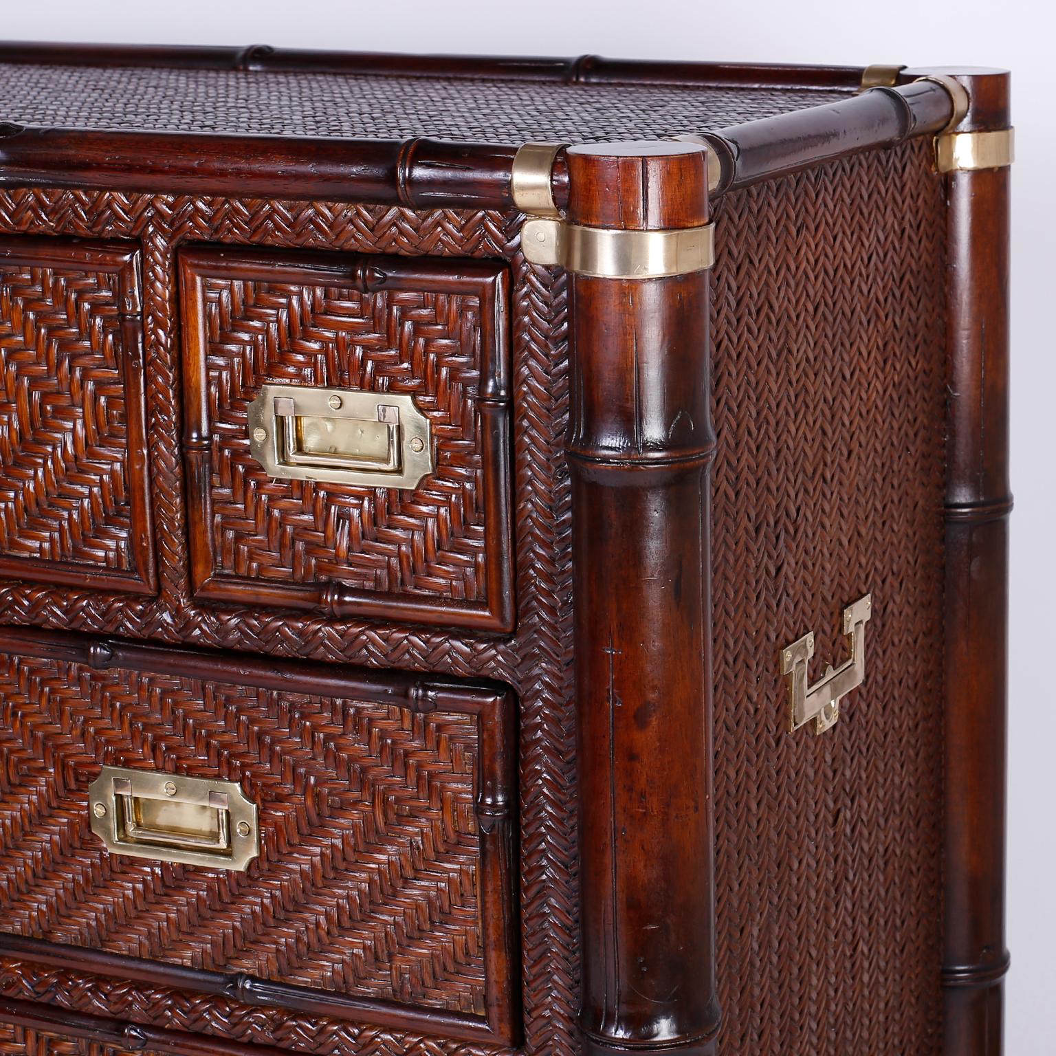 British Colonial Pair of Faux Bamboo and Rattan Chests