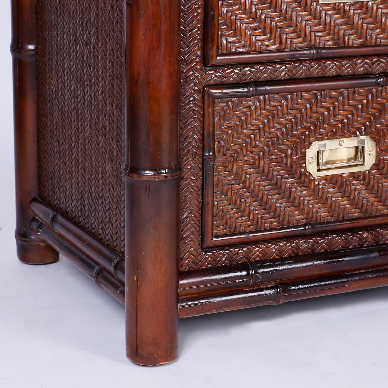 20th Century Pair of Faux Bamboo and Rattan Chests