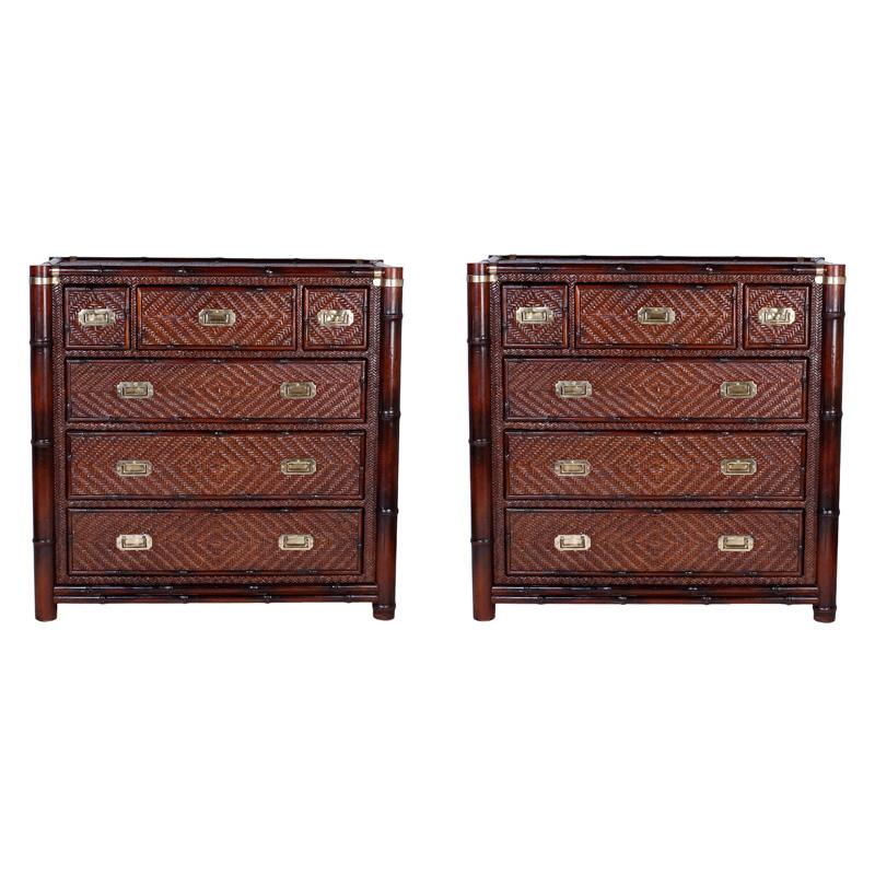 Pair of Faux Bamboo and Rattan Chests