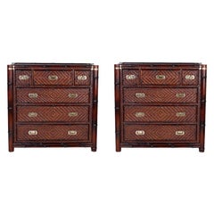 Pair of Faux Bamboo and Rattan Chests