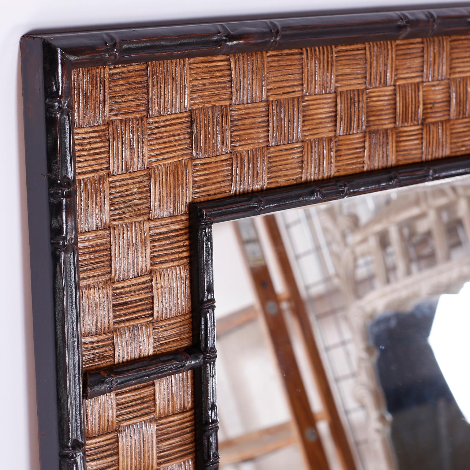 American Pair of Faux Bamboo and Wicker Mirrors