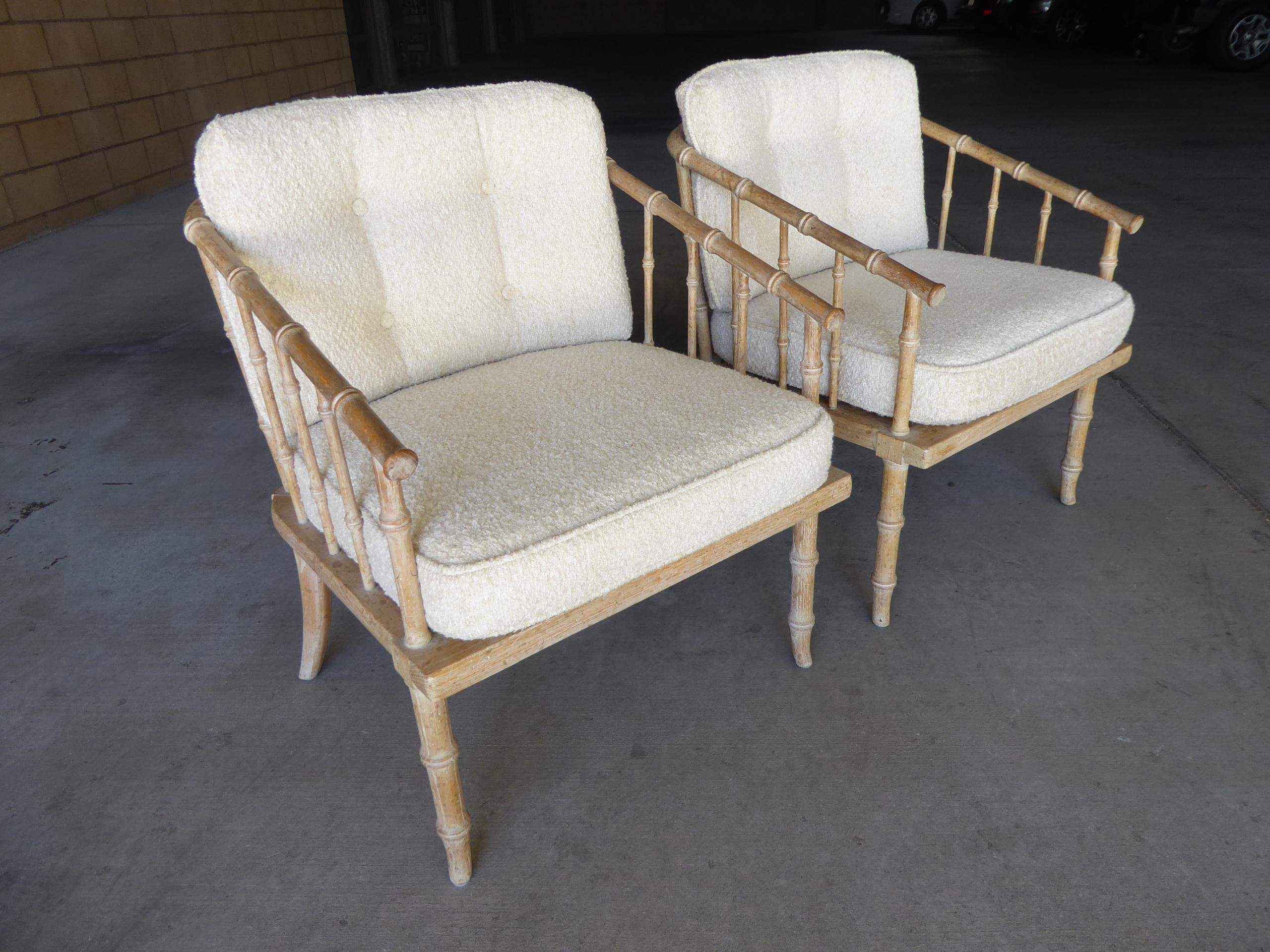 Hollywood Regency Pair of Faux-Bamboo Armchairs Attributed to McGuire