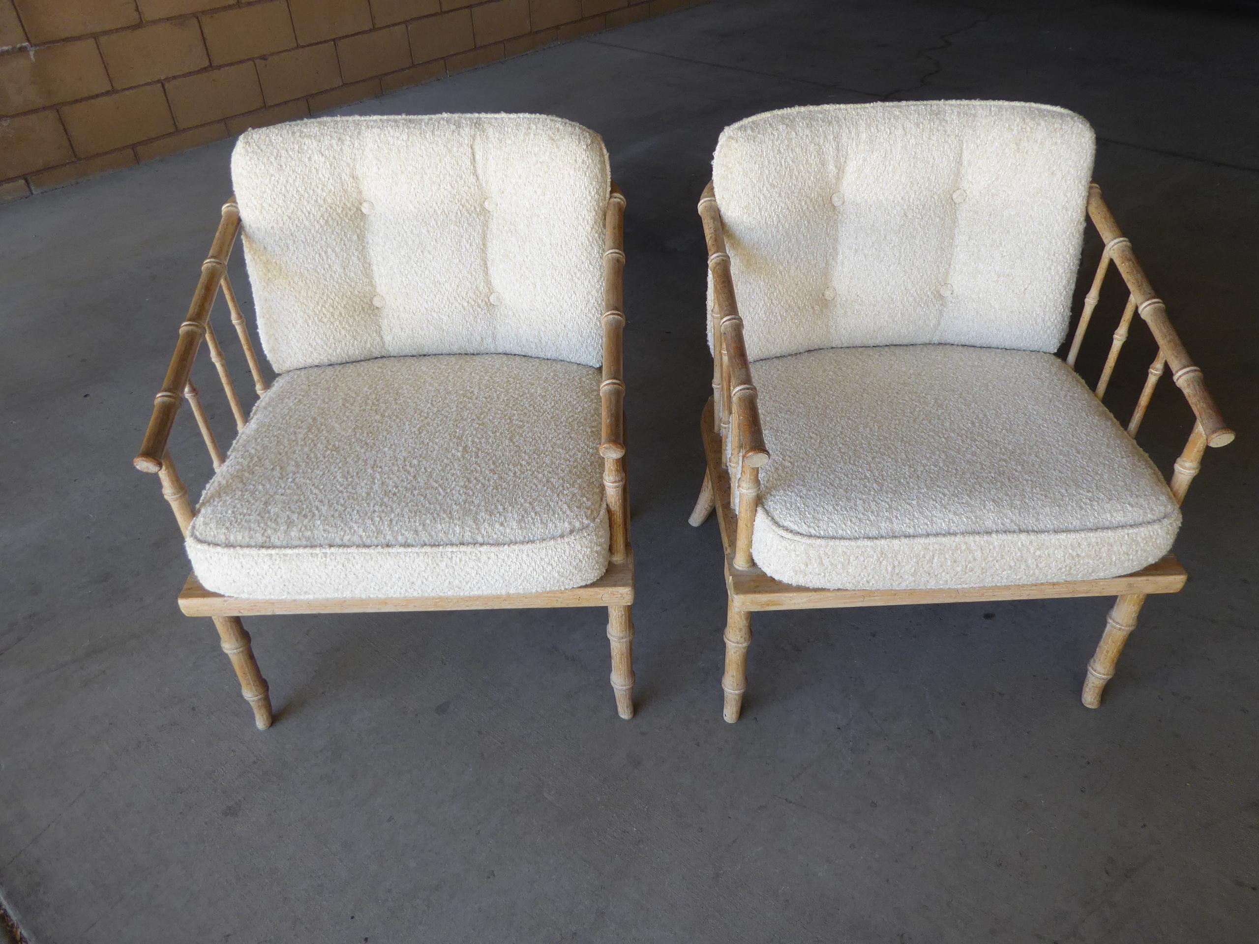 Carved Pair of Faux-Bamboo Armchairs Attributed to McGuire