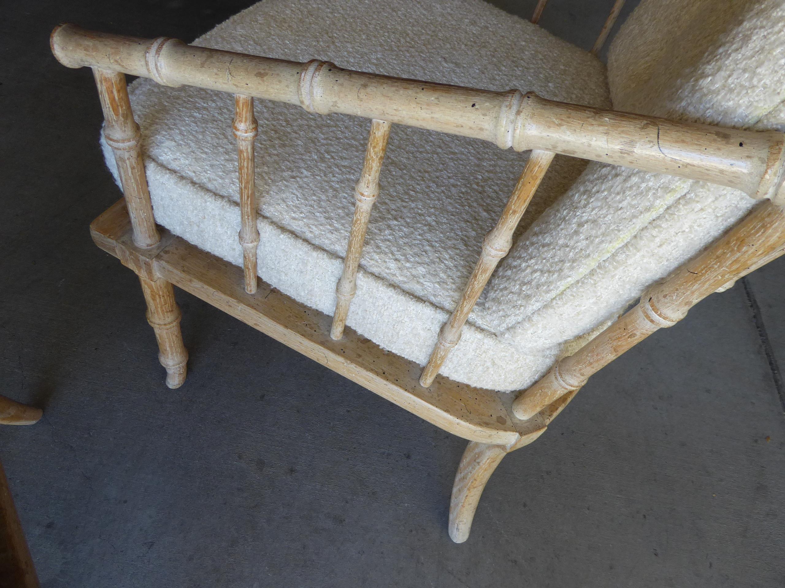 Fabric Pair of Faux-Bamboo Armchairs Attributed to McGuire