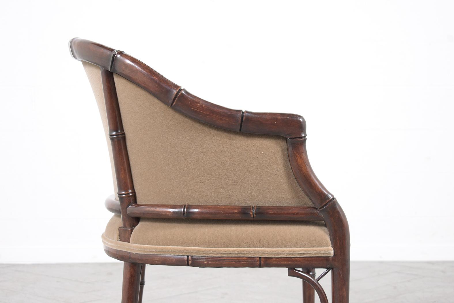 Elegant Vintage Hollywood Regency Armchairs: Bamboo-Carved and Newly Refurbished For Sale 5