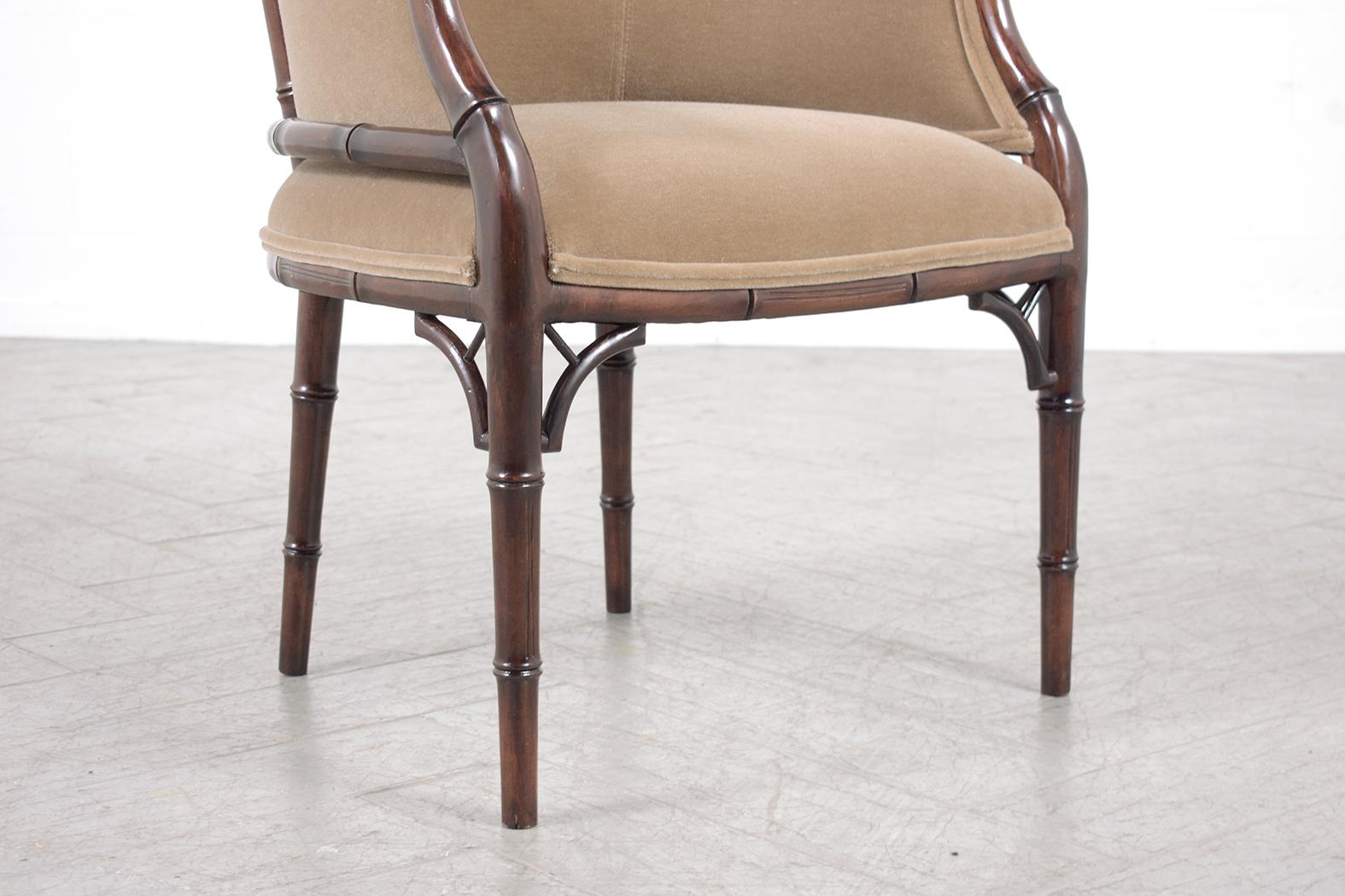 Elegant Vintage Hollywood Regency Armchairs: Bamboo-Carved and Newly Refurbished For Sale 2