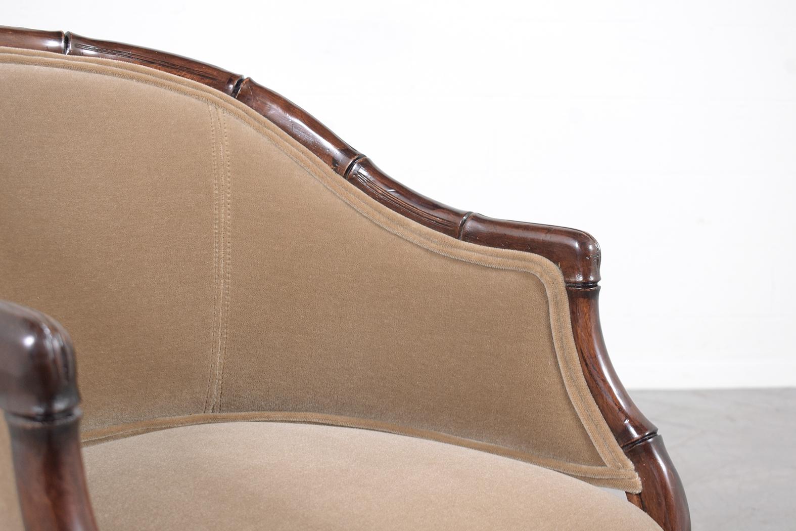 Elegant Vintage Hollywood Regency Armchairs: Bamboo-Carved and Newly Refurbished For Sale 3