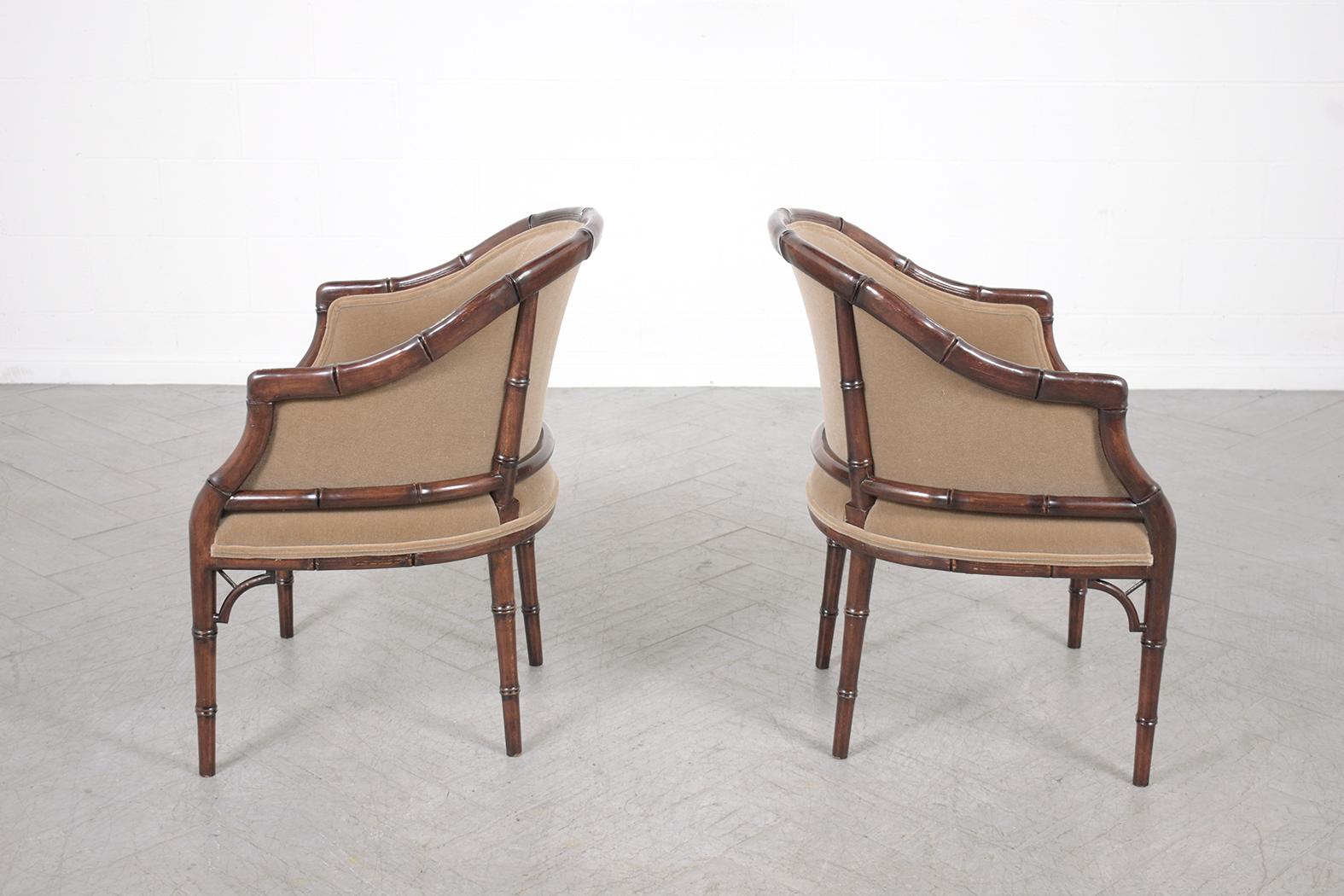 Elegant Vintage Hollywood Regency Armchairs: Bamboo-Carved and Newly Refurbished For Sale 4