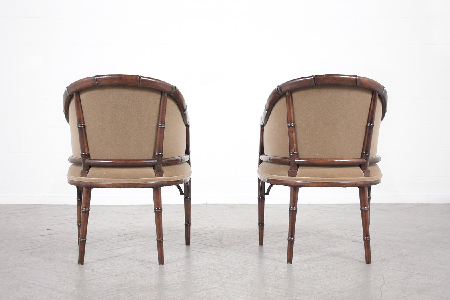 Elegant Vintage Hollywood Regency Armchairs: Bamboo-Carved and Newly Refurbished For Sale 6