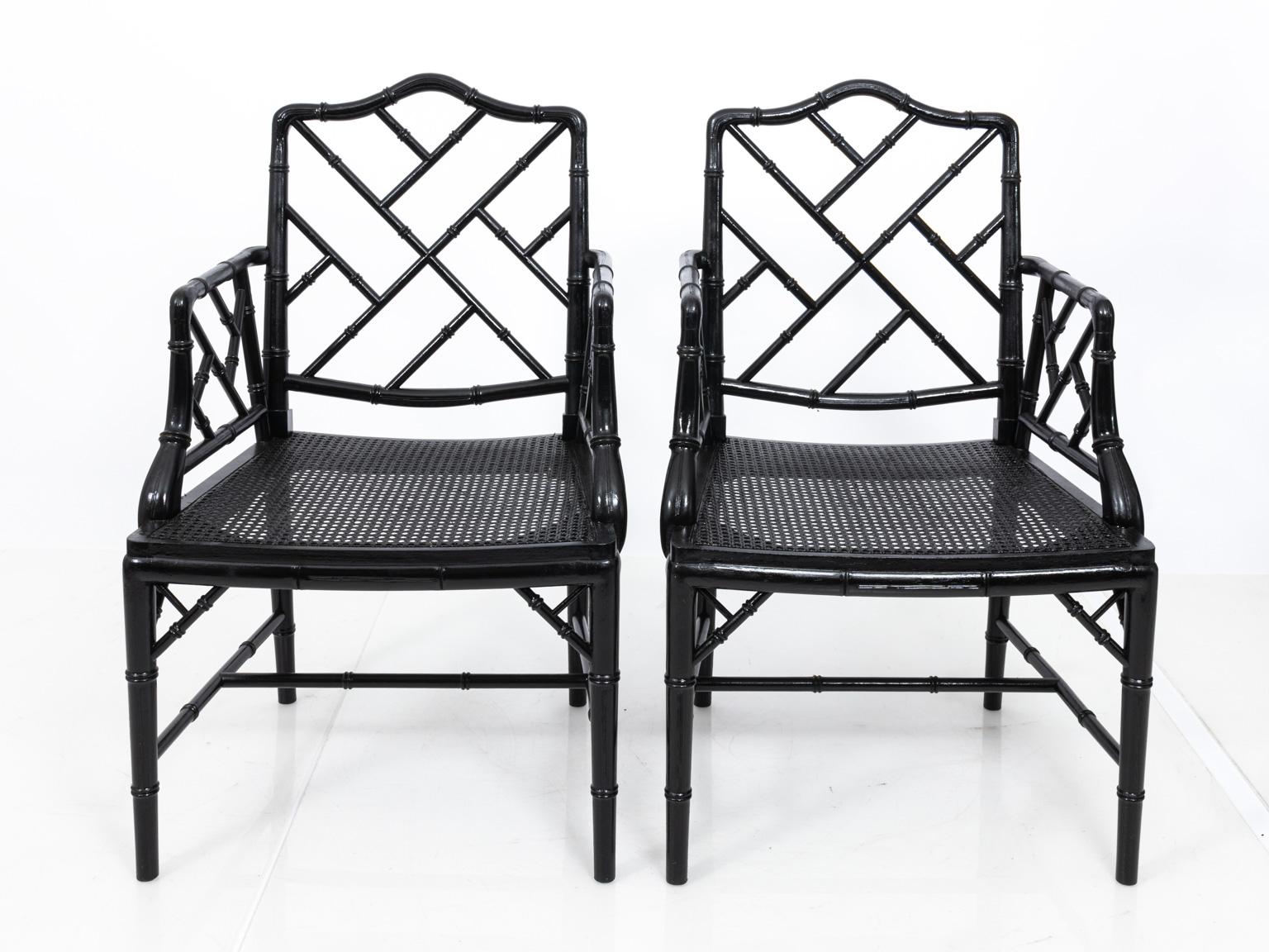 Mid-20th Century Pair of Faux Bamboo Armchairs For Sale