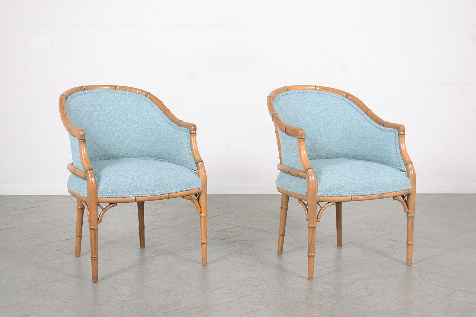 Carved Pair of Vintage Faux Bamboo Armchairs