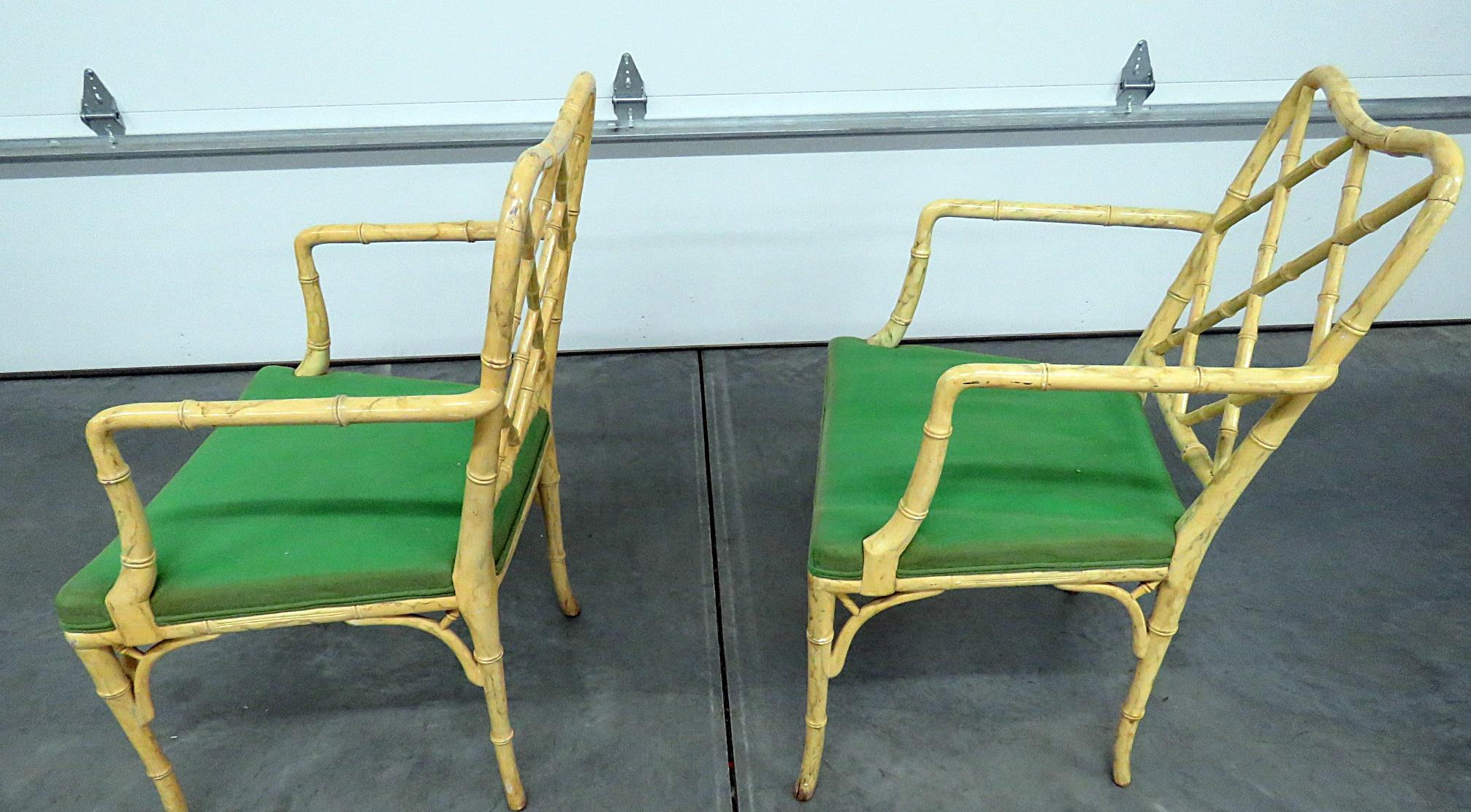 Pair of Vintage Chinese Chippendale Faux Bamboo Armchairs For Sale 1