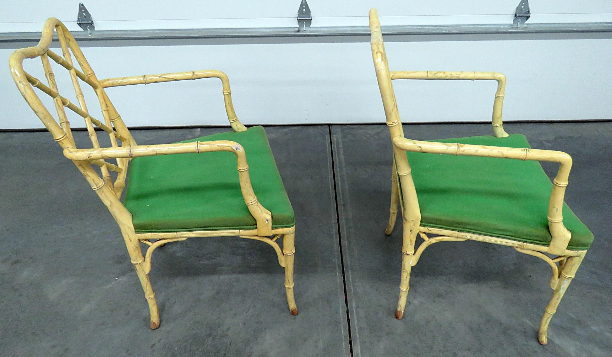Pair of Vintage Chinese Chippendale Faux Bamboo Armchairs For Sale 2