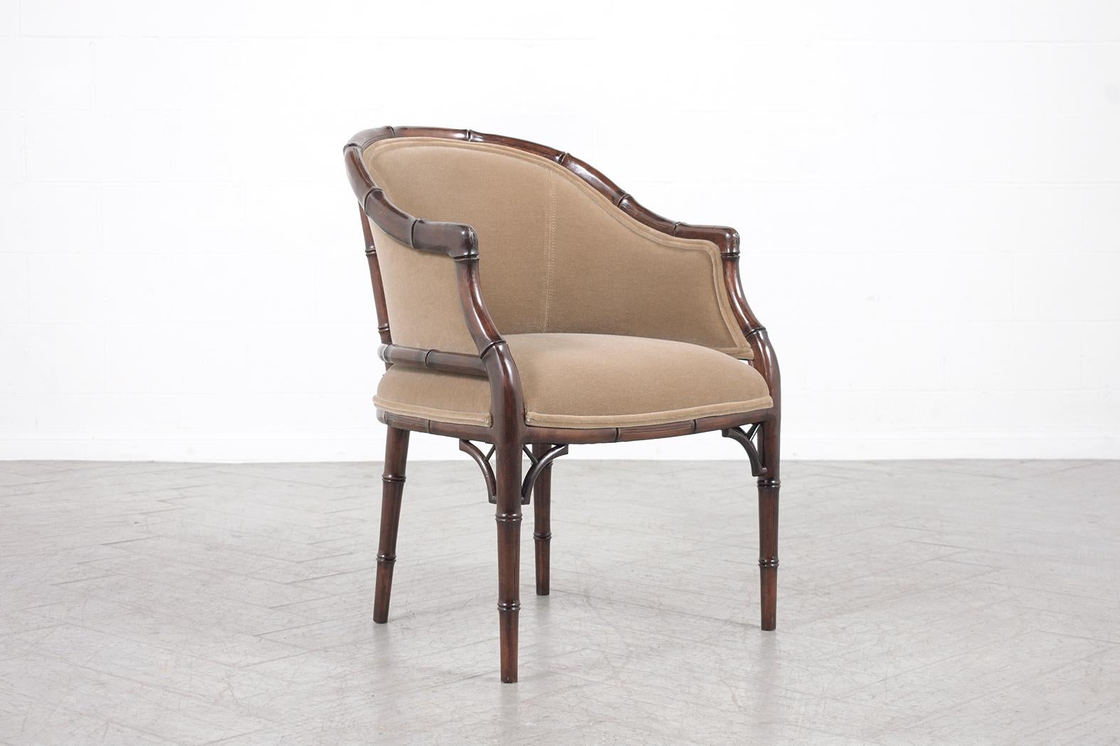 Fabric Elegant Vintage Hollywood Regency Armchairs: Bamboo-Carved and Newly Refurbished For Sale