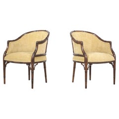 Retro Hollywood Regency Velvet Armchairs with Bamboo-Carved Frame
