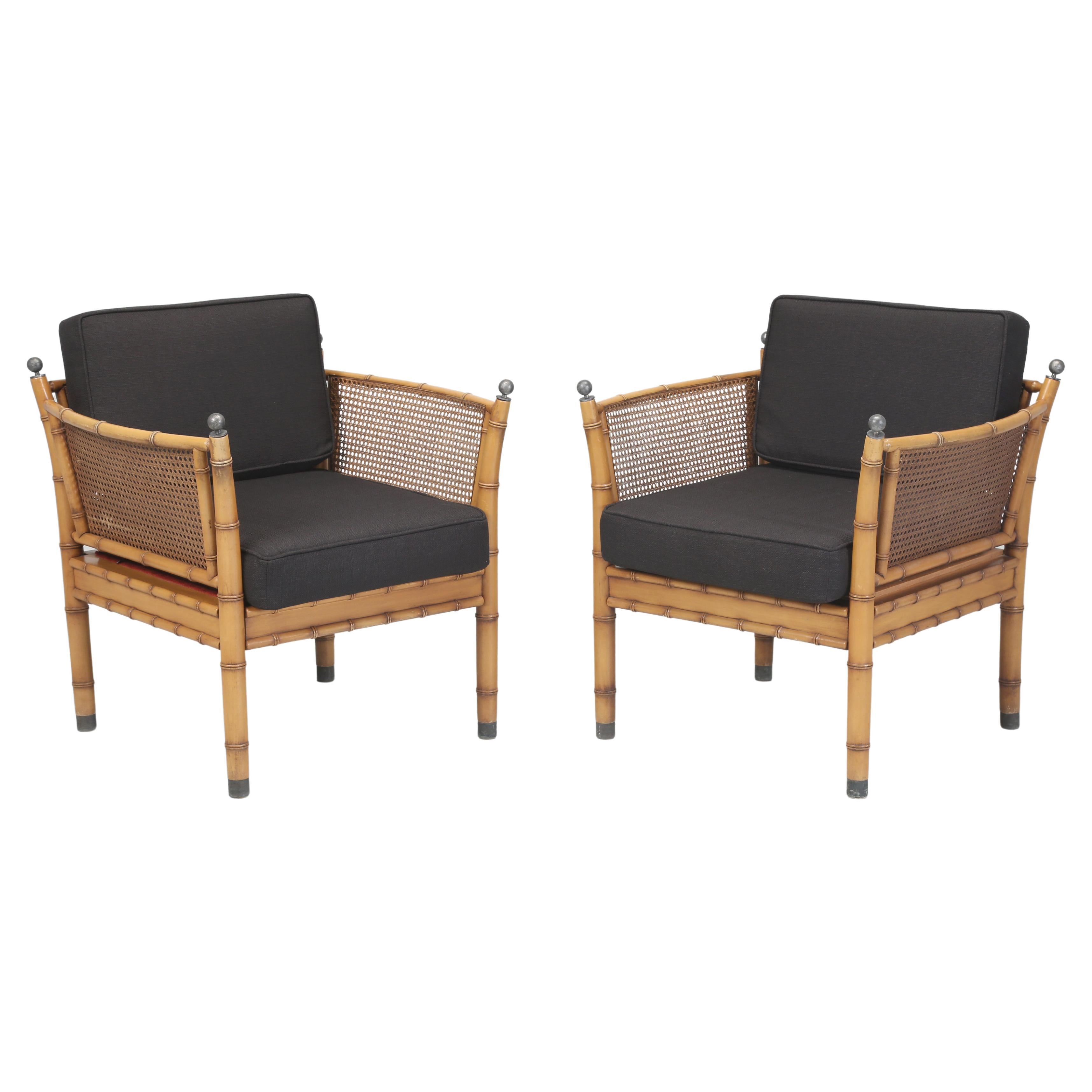 Pair of Faux Bamboo Armchairs in Style of Galerie Maison et Jardin French 1970s  For Sale