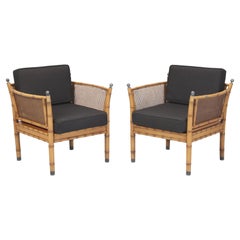 Retro Pair of Faux Bamboo Armchairs in Style of Galerie Maison et Jardin French 1970s 