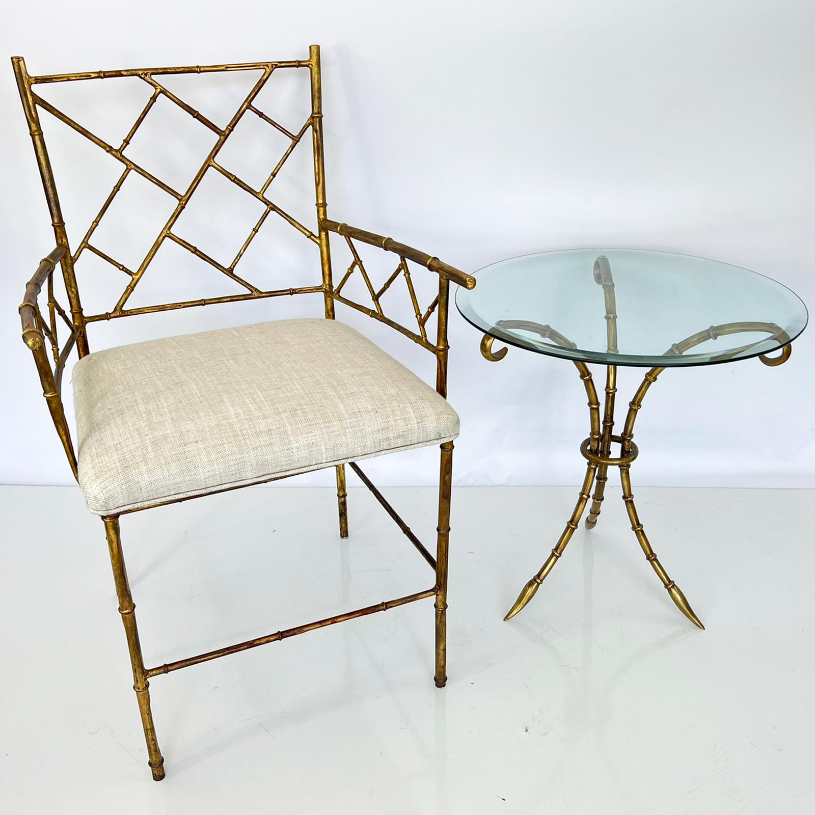 Pair of Faux Bamboo Armchairs of Gilt Iron For Sale 9