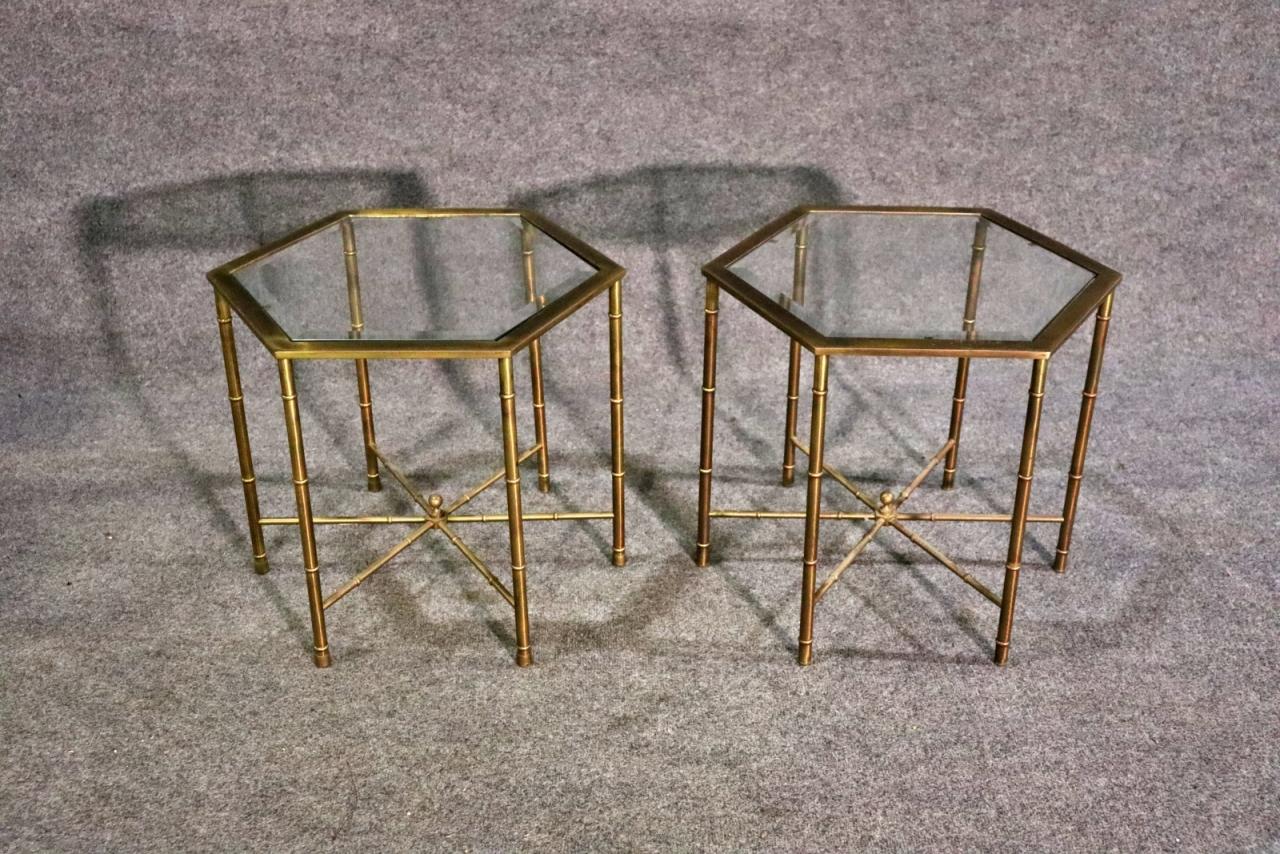 Brass faux bamboo frames. Glass tops. 17