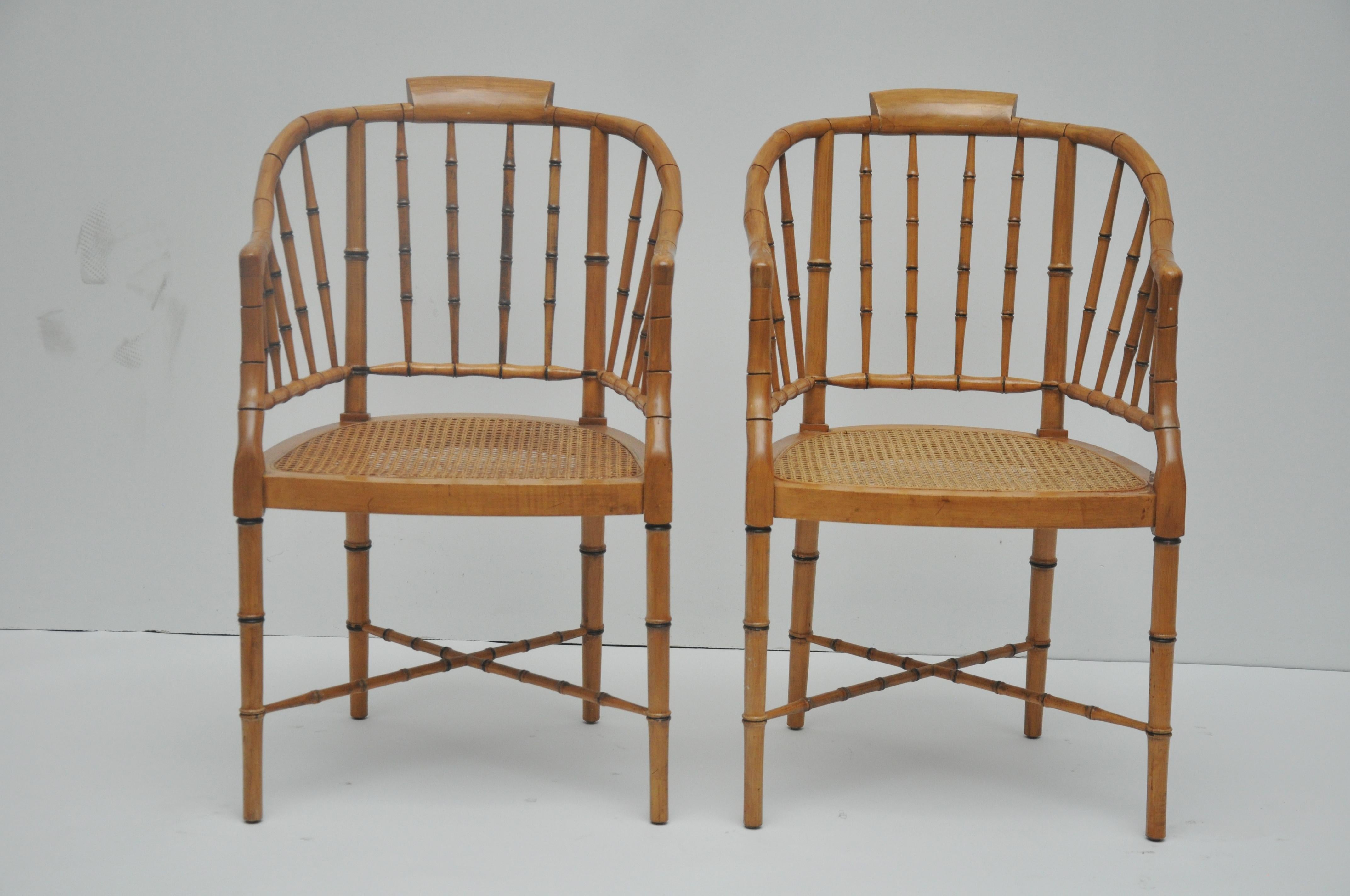 American Pair of Faux Bamboo Baker Club Chairs