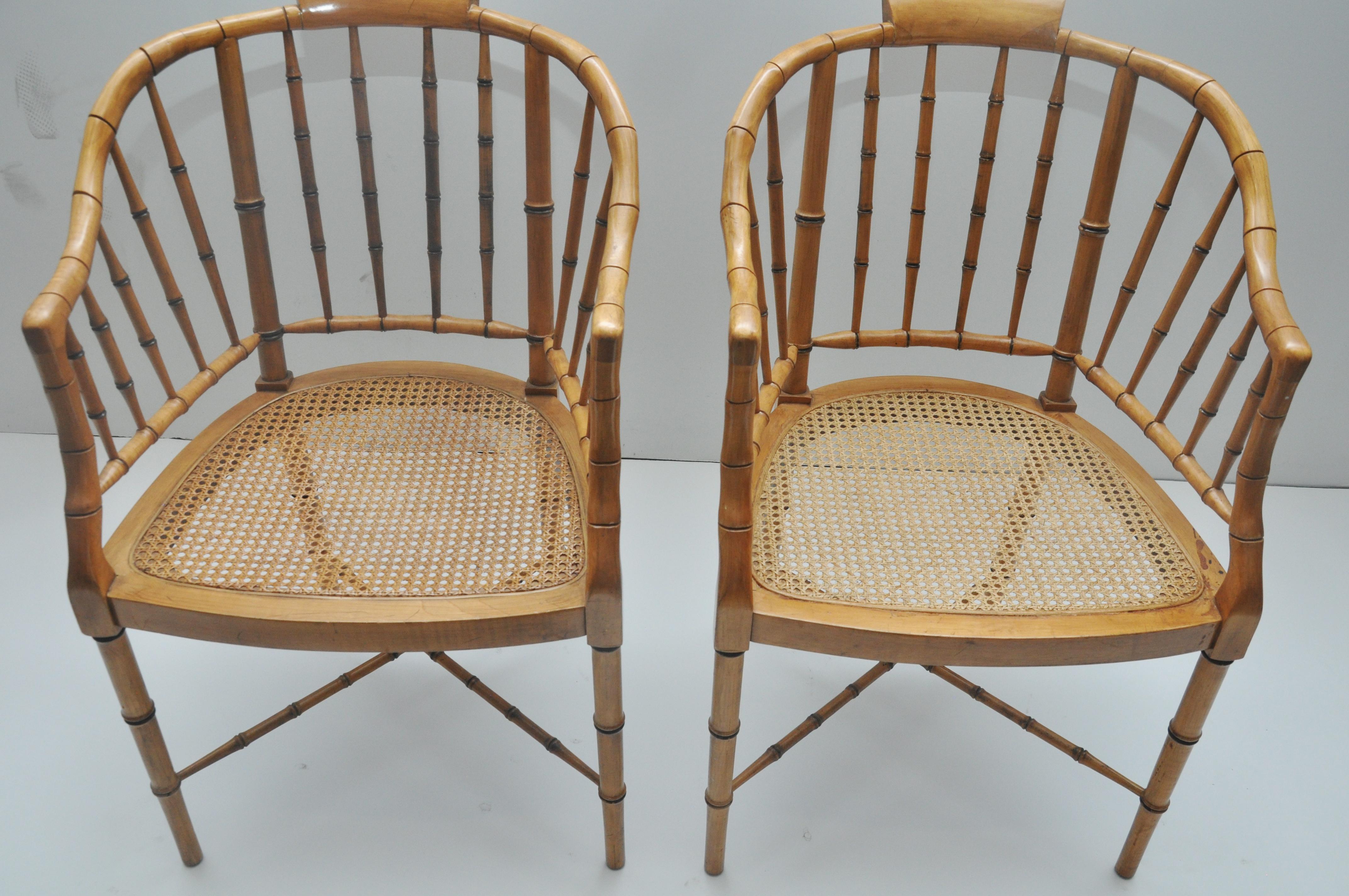 Pair of Faux Bamboo Baker Club Chairs 1