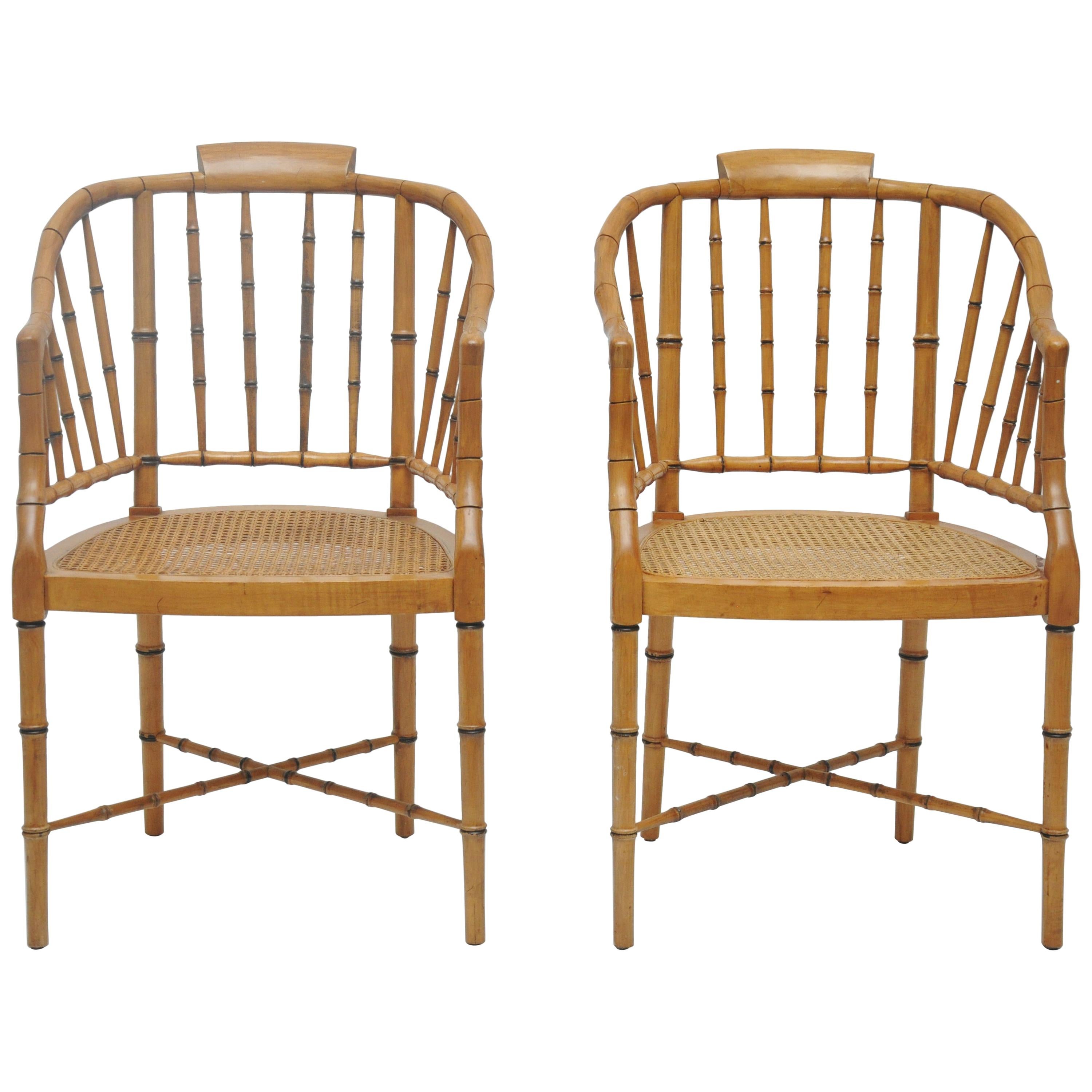 Pair of Faux Bamboo Baker Club Chairs