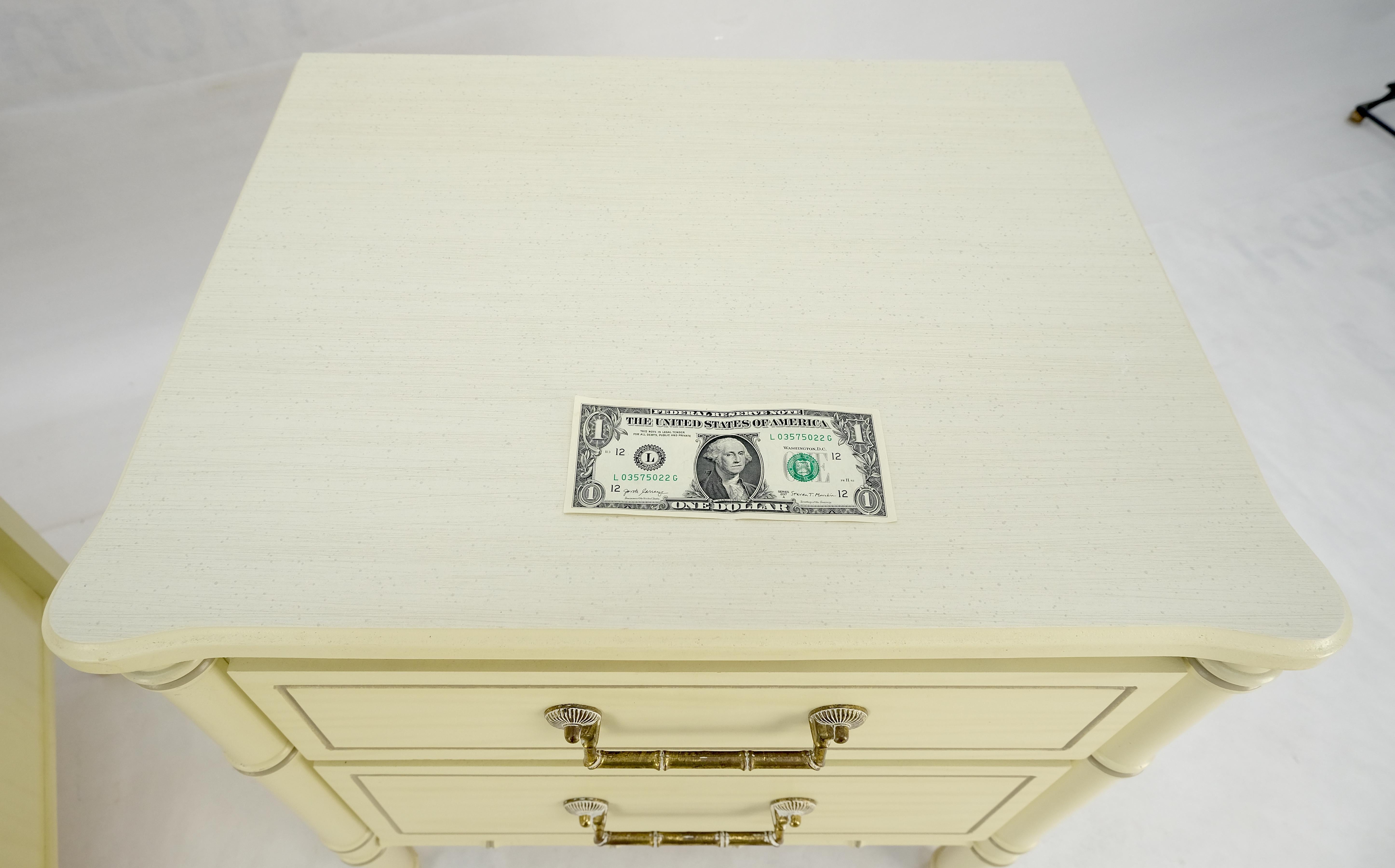 Pair of Faux Bamboo Beige White Lacquer Two Drawers Nightstands End Tables MINT! For Sale 6