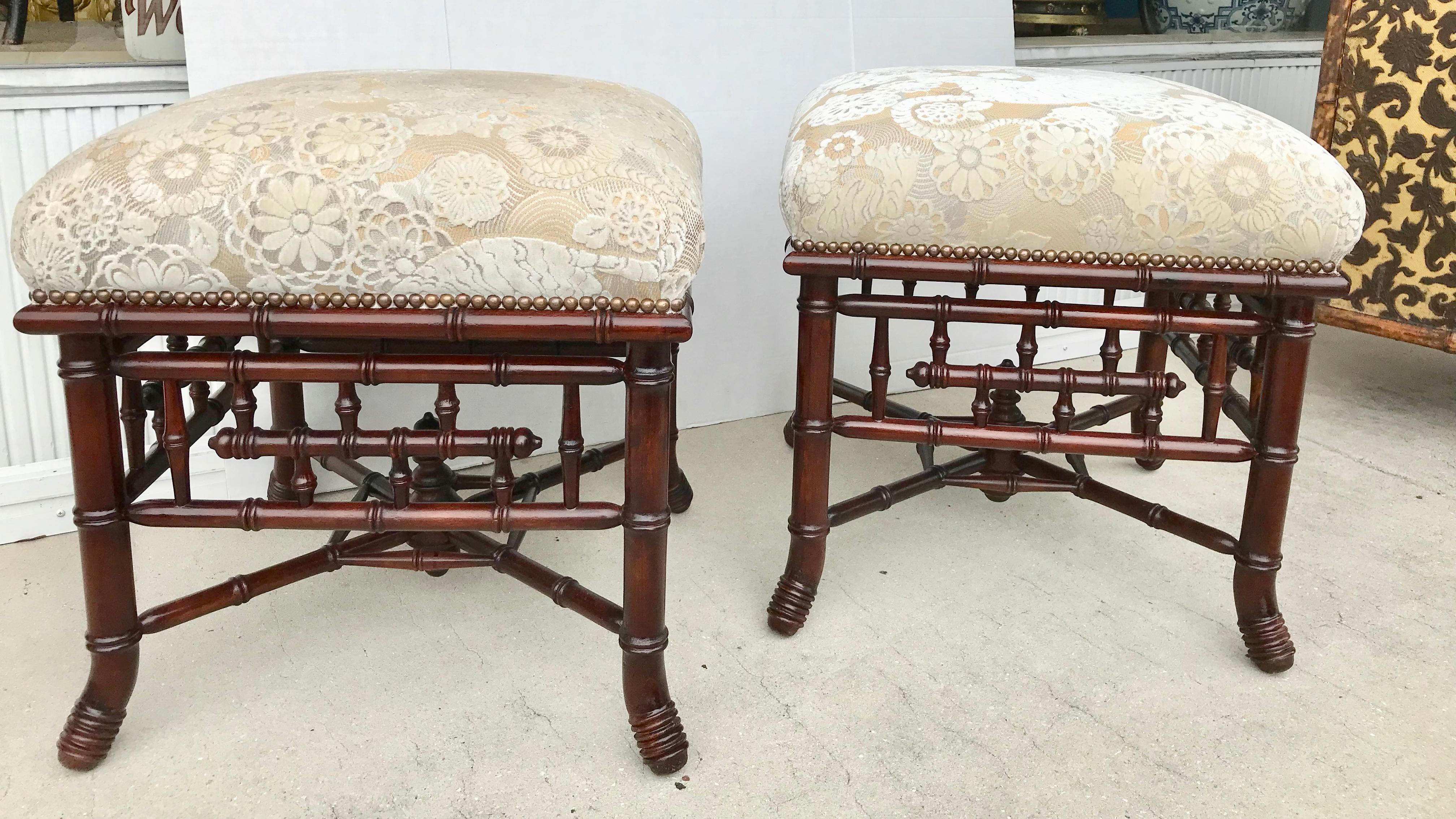 American Pair of Faux Bamboo Benches