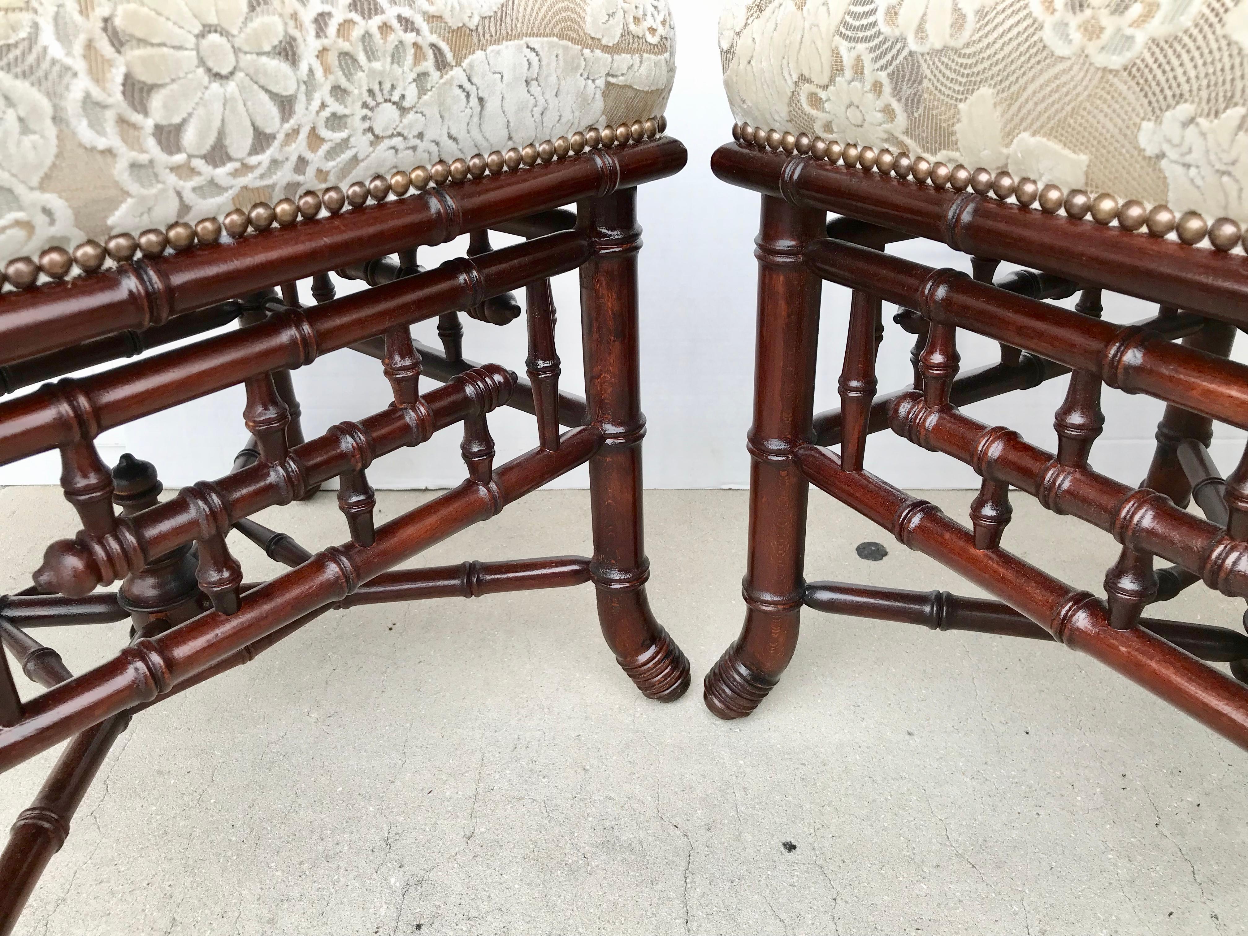 Pair of Faux Bamboo Benches In Good Condition In West Palm Beach, FL