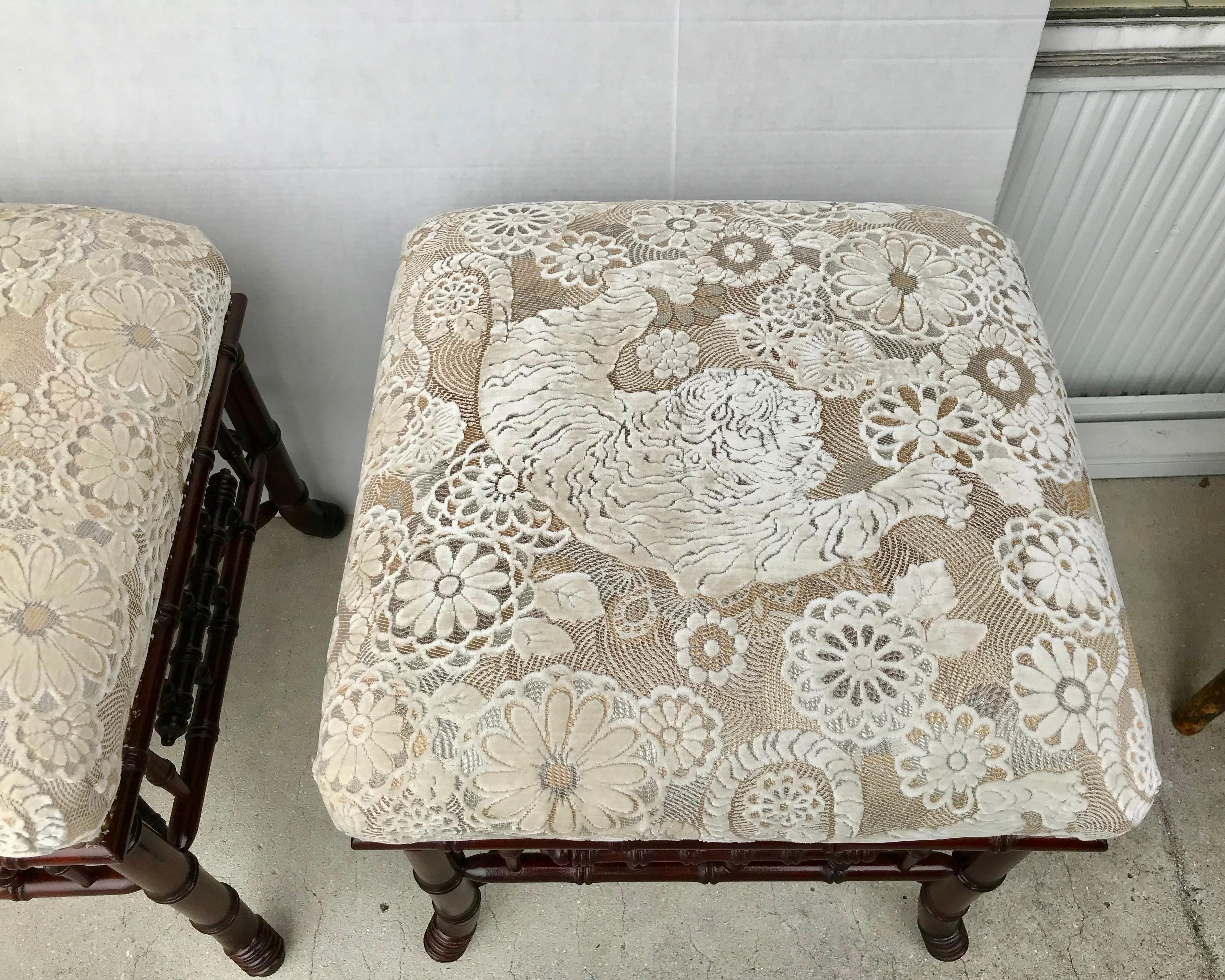 Upholstery Pair of Faux Bamboo Benches