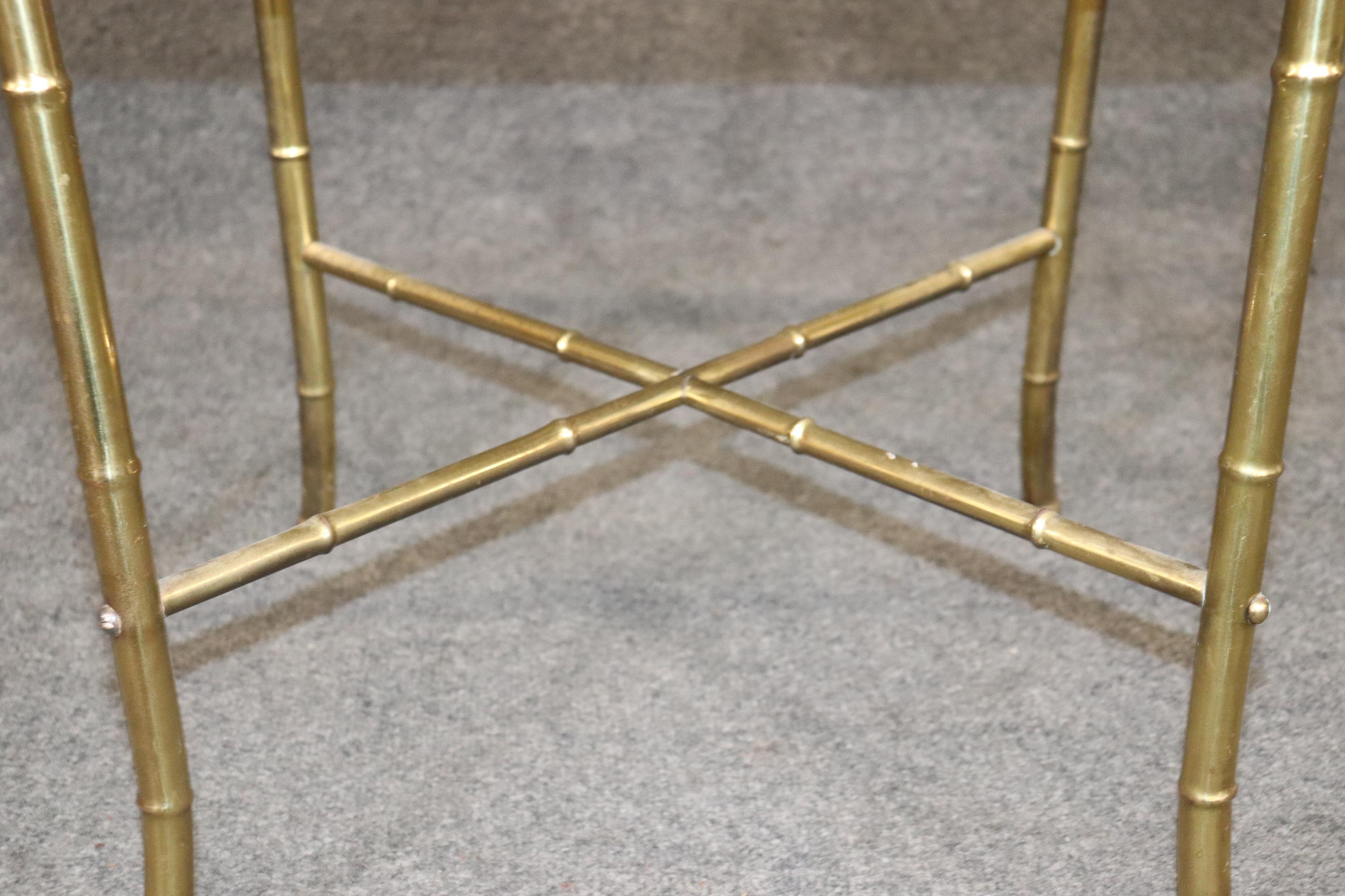 Pair of Faux Bamboo Brass Bagues Style Glass Top End Tables Circa 1970 For Sale 4