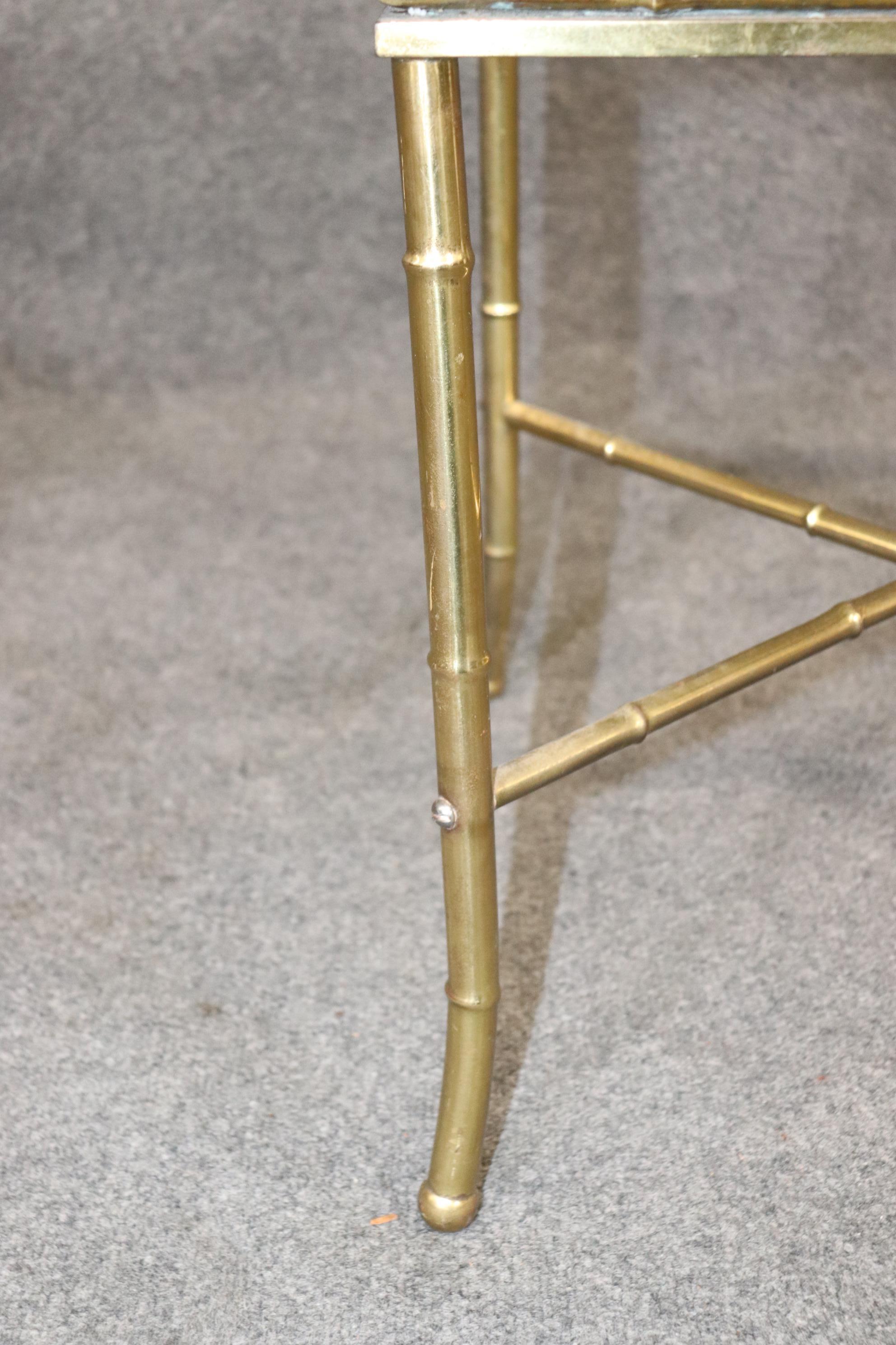 Pair of Faux Bamboo Brass Bagues Style Glass Top End Tables Circa 1970 For Sale 2