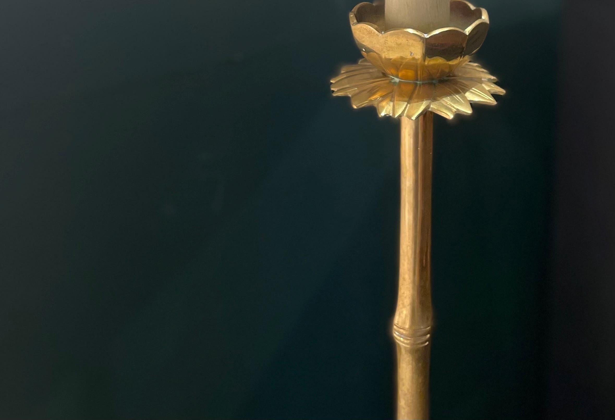 Pair of Faux Bamboo Brass Floor Lamp  by Maison Baguès, France, 1960. For Sale 5