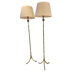 Pair of Faux Bamboo Brass Floor Lamp  by Maison Baguès, France, 1960.