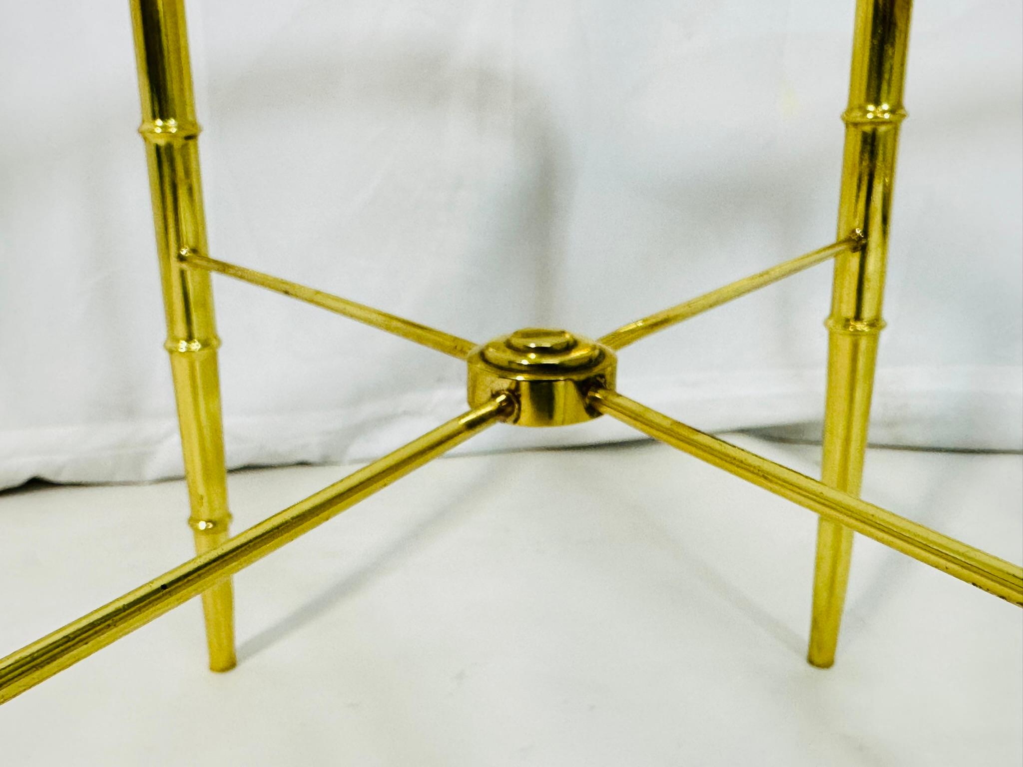 Pair of Faux Bamboo Brass & Glass, Oval Side Tables in the style of Mastercraft For Sale 4