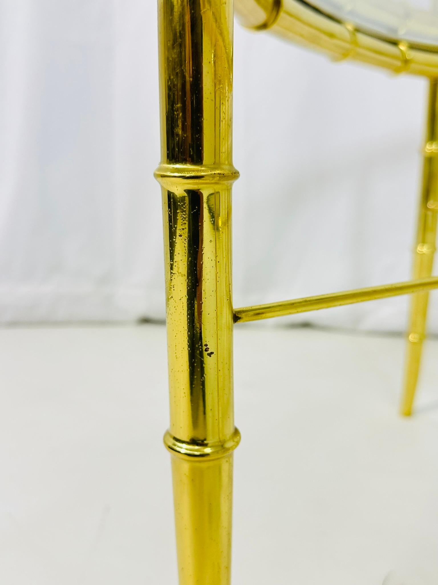 Pair of Faux Bamboo Brass & Glass, Oval Side Tables in the style of Mastercraft For Sale 6