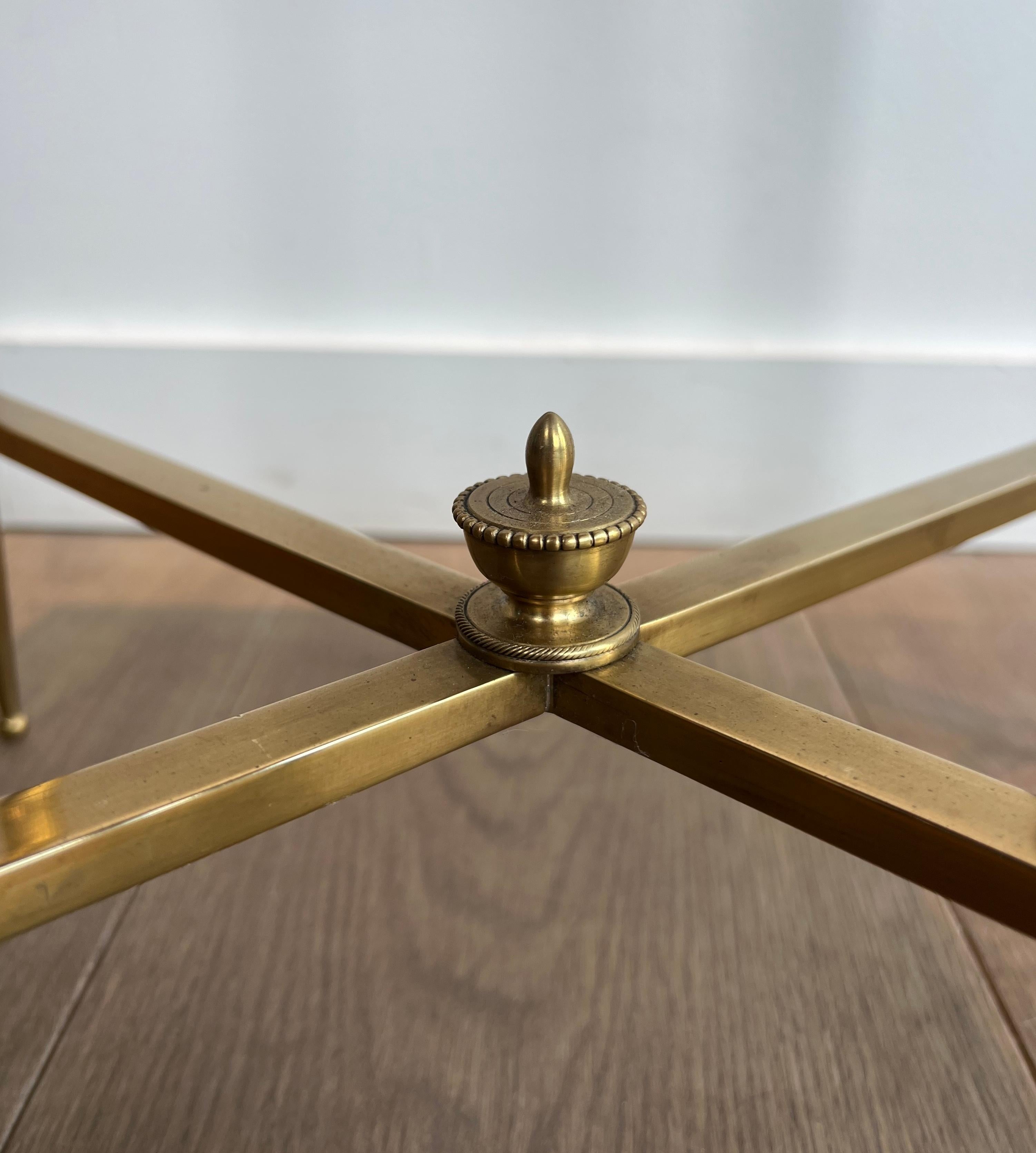 Pair of Faux-Bamboo Brass Side Tables with Red Leather Tops by Maison Jansen 4