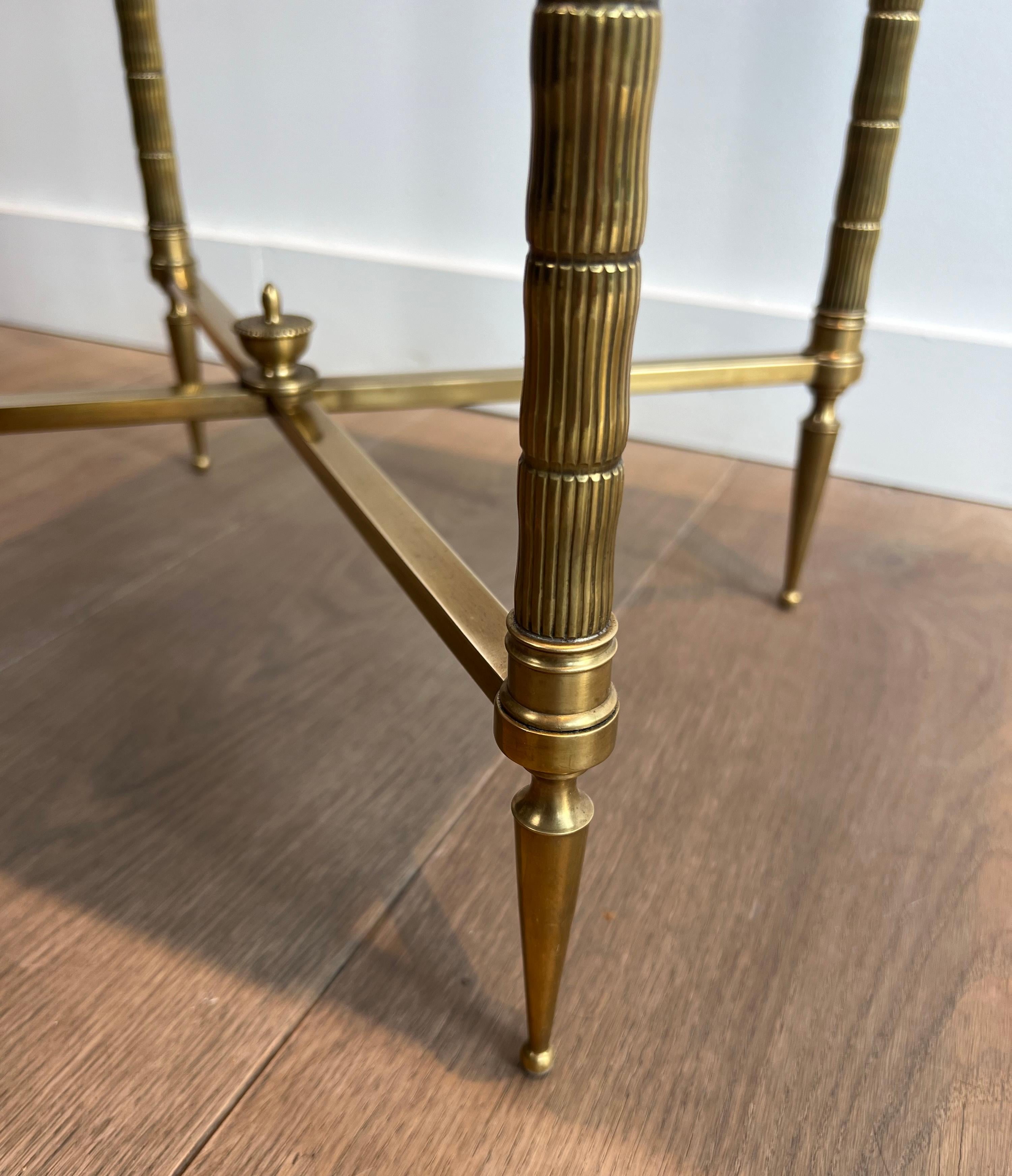 Pair of Faux-Bamboo Brass Side Tables with Red Leather Tops by Maison Jansen 5