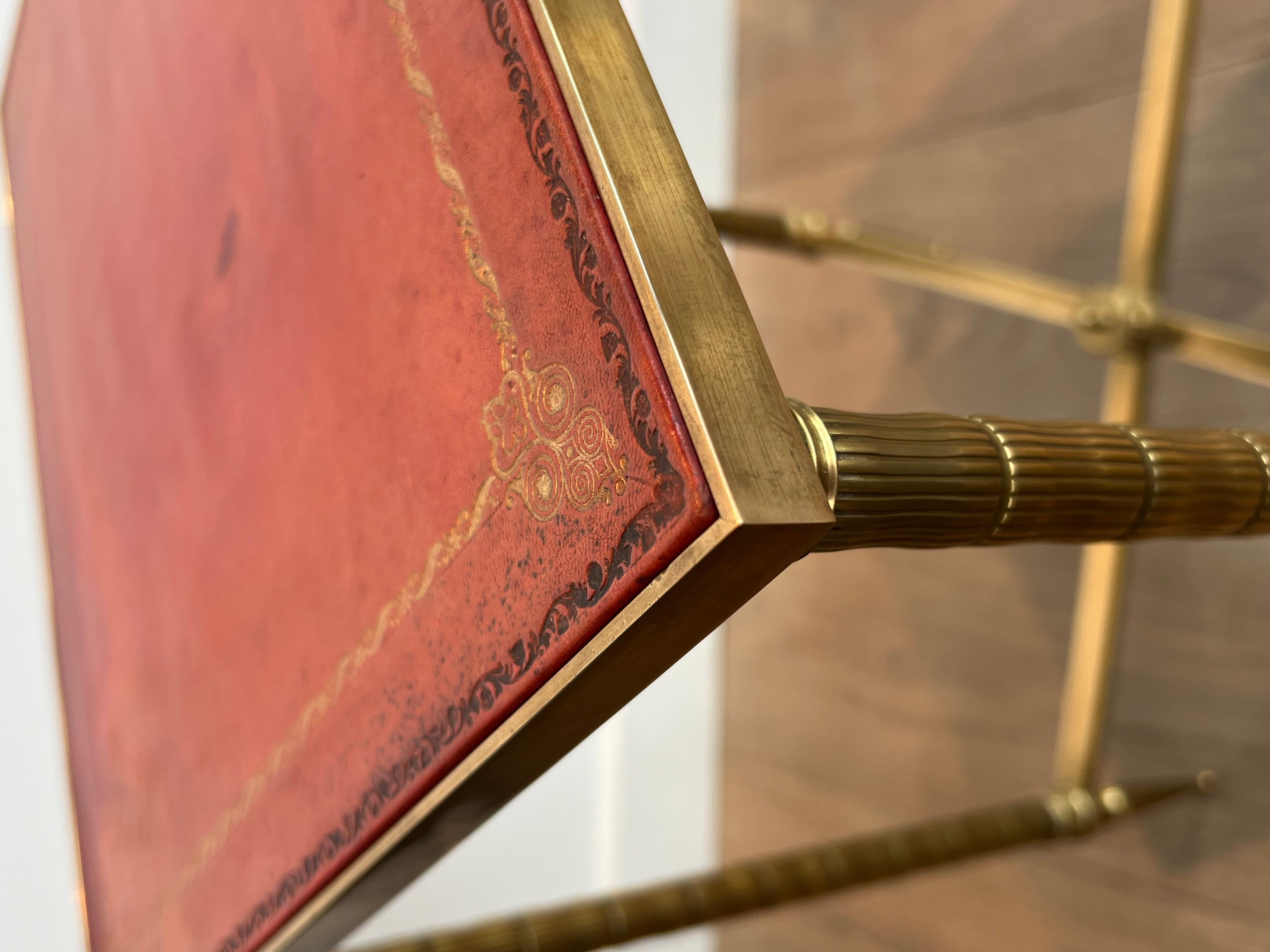 Pair of Faux-Bamboo Brass Side Tables with Red Leather Tops by Maison Jansen 8