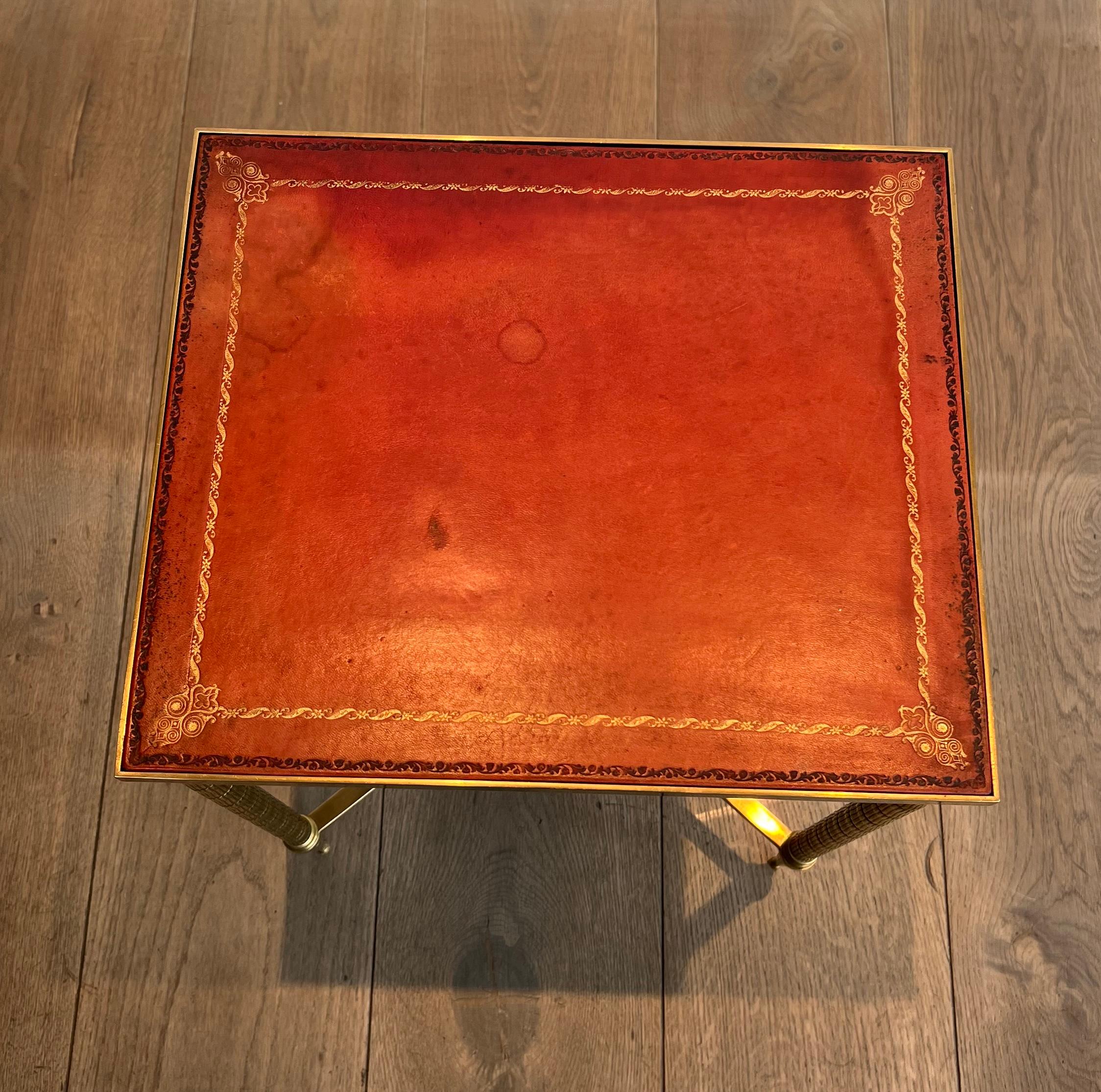 Pair of Faux-Bamboo Brass Side Tables with Red Leather Tops by Maison Jansen 9