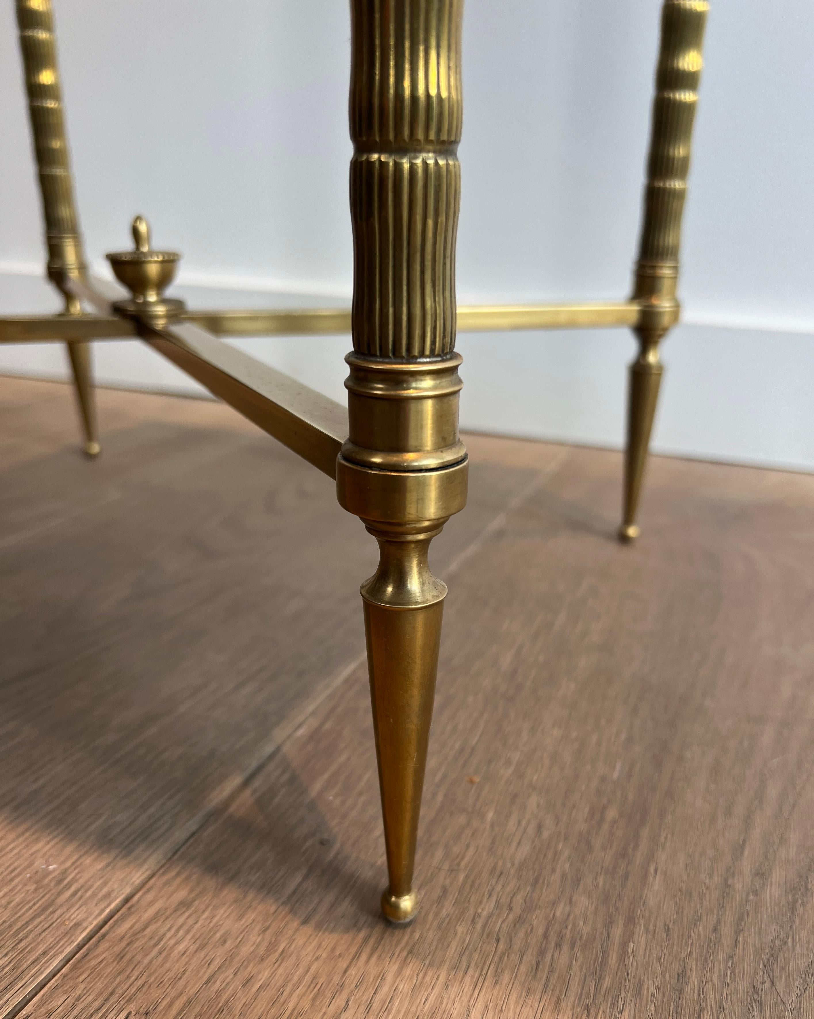 Pair of Faux-Bamboo Brass Side Tables with Red Leather Tops by Maison Jansen 13