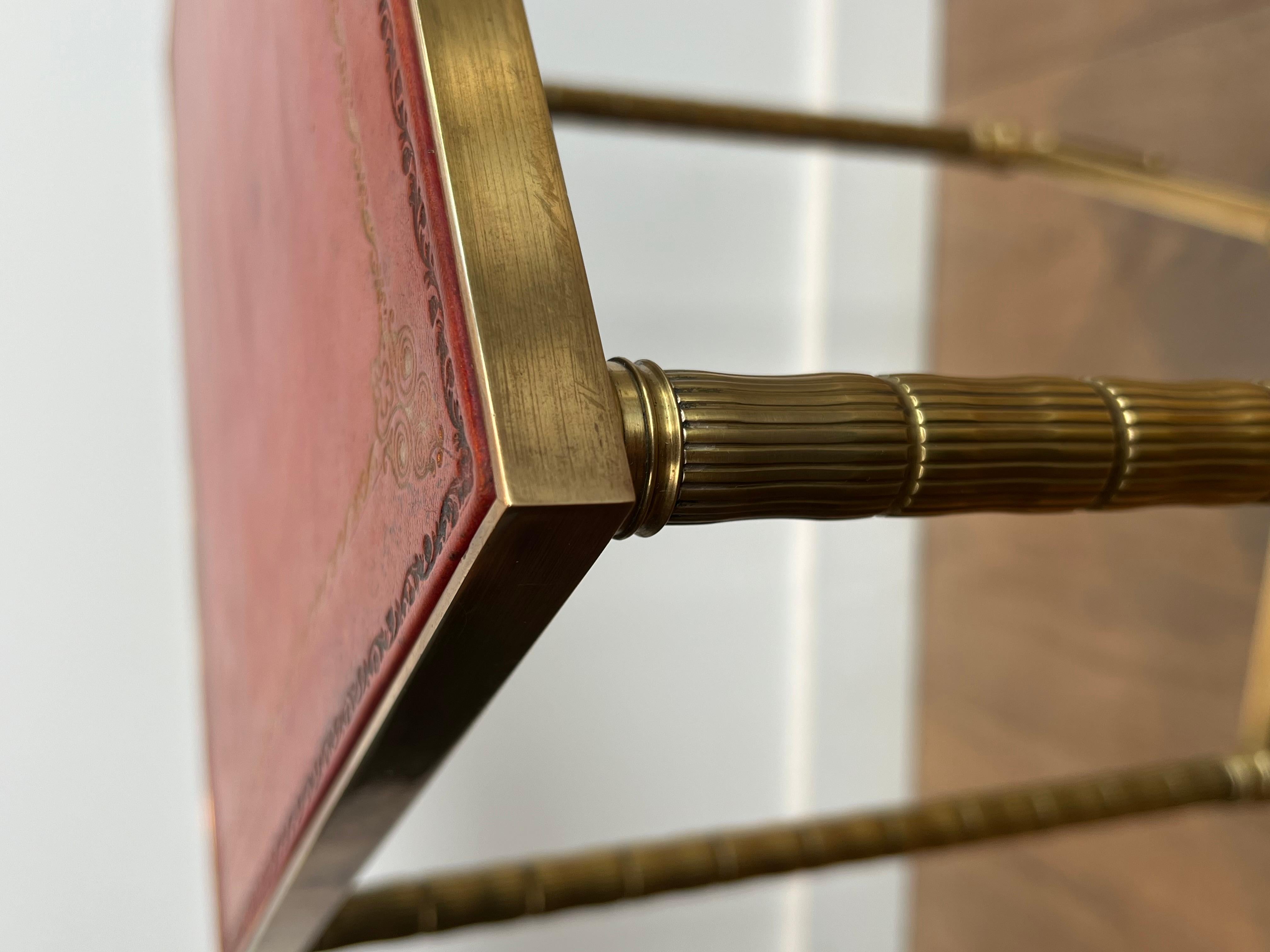 Pair of Faux-Bamboo Brass Side Tables with Red Leather Tops by Maison Jansen 3