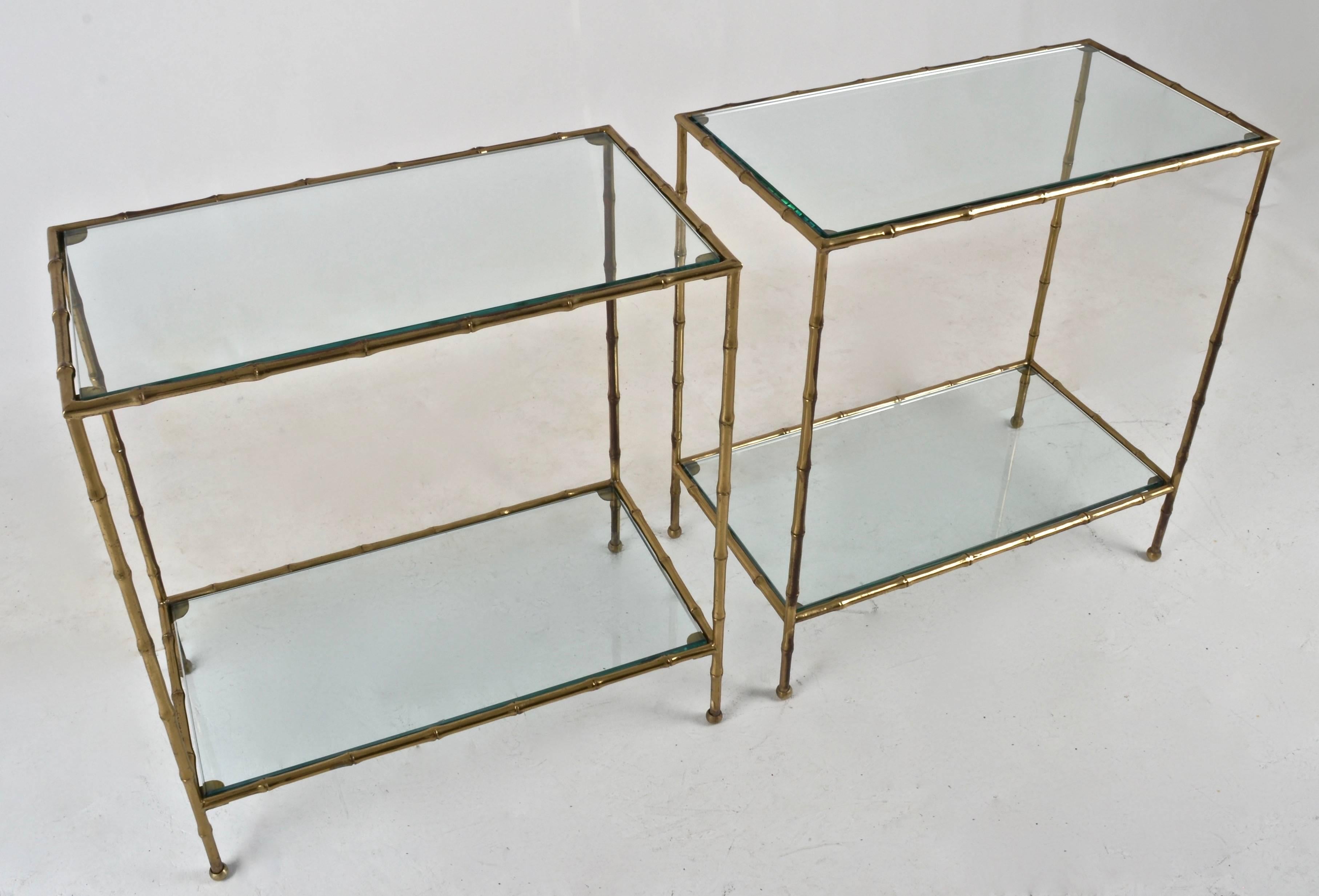 French Pair of Faux Bamboo Brass Side Tables, France, 1950s