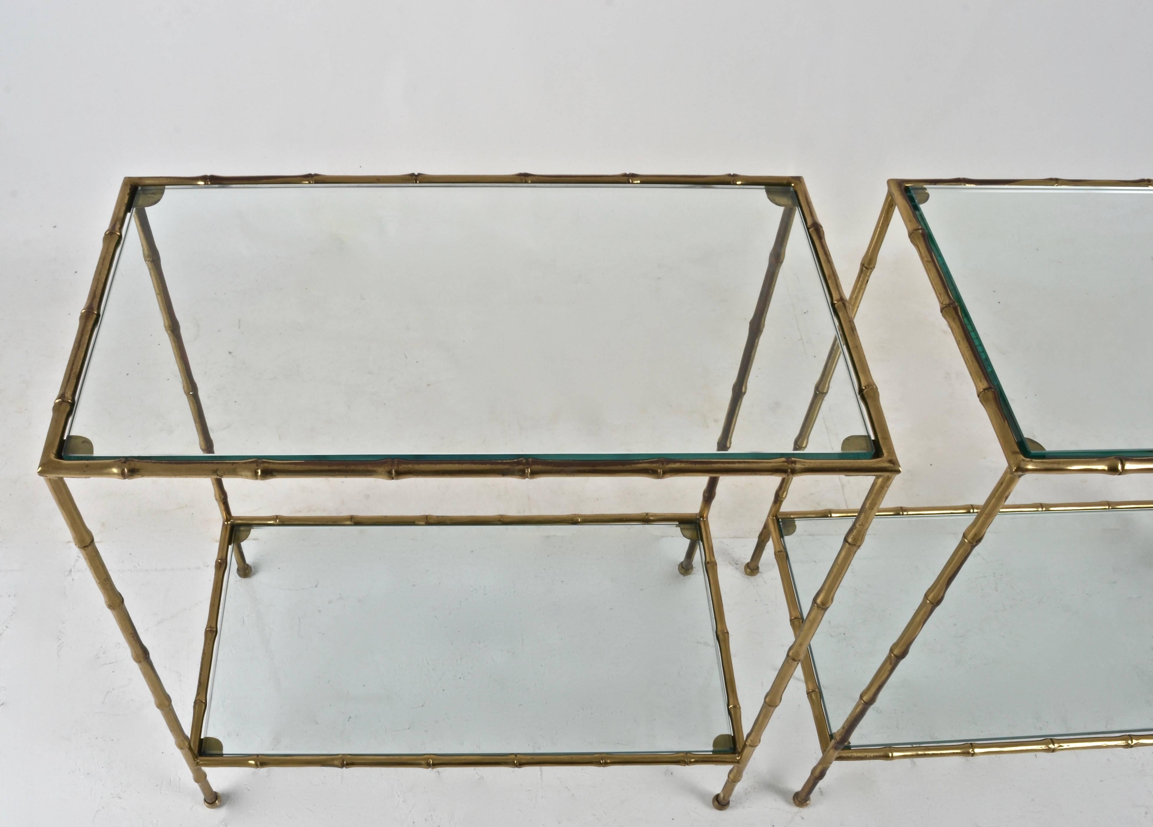 Pair of Faux Bamboo Brass Side Tables, France, 1950s In Excellent Condition In Norwalk, CT
