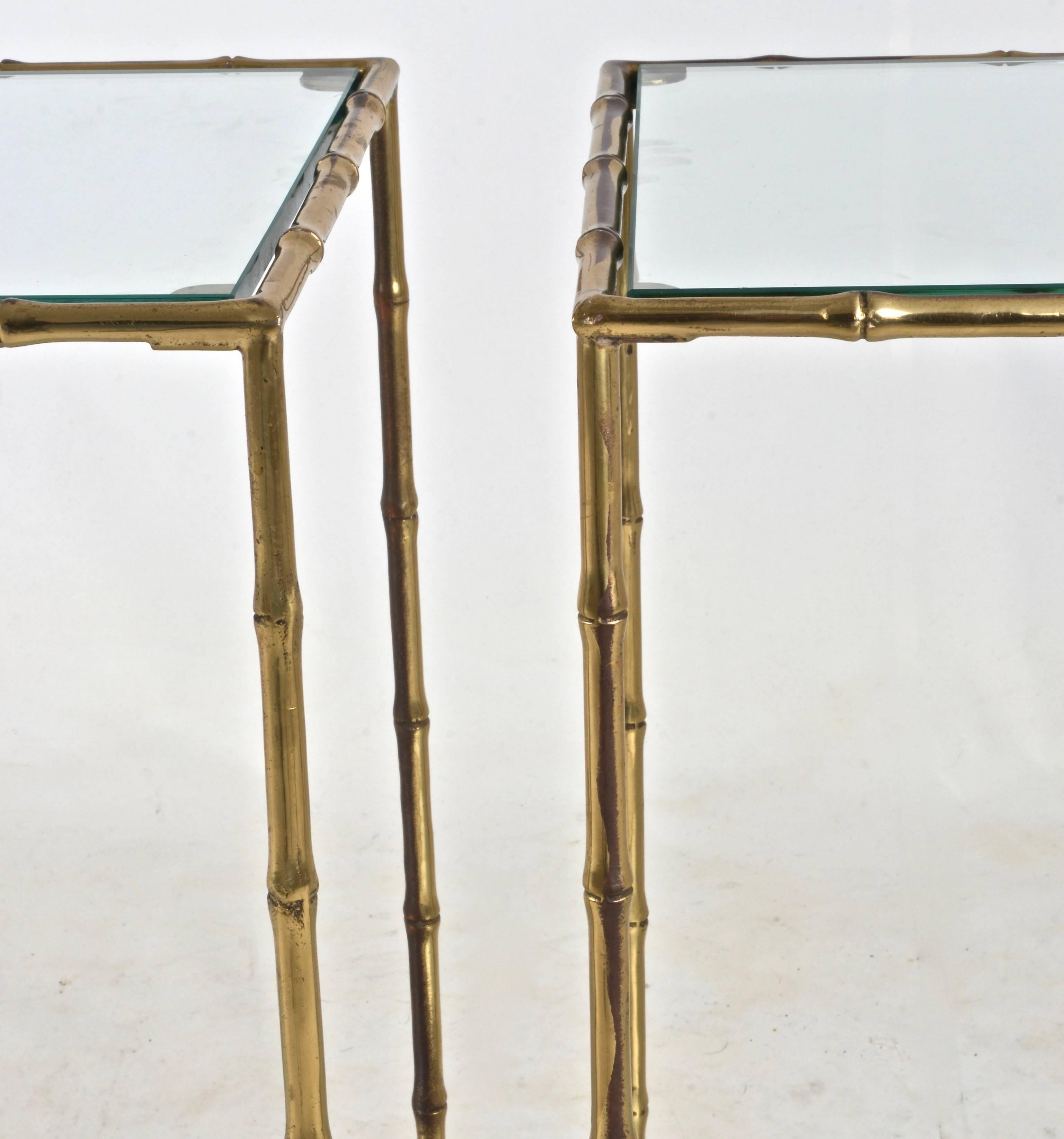 Pair of Faux Bamboo Brass Side Tables, France, 1950s 1