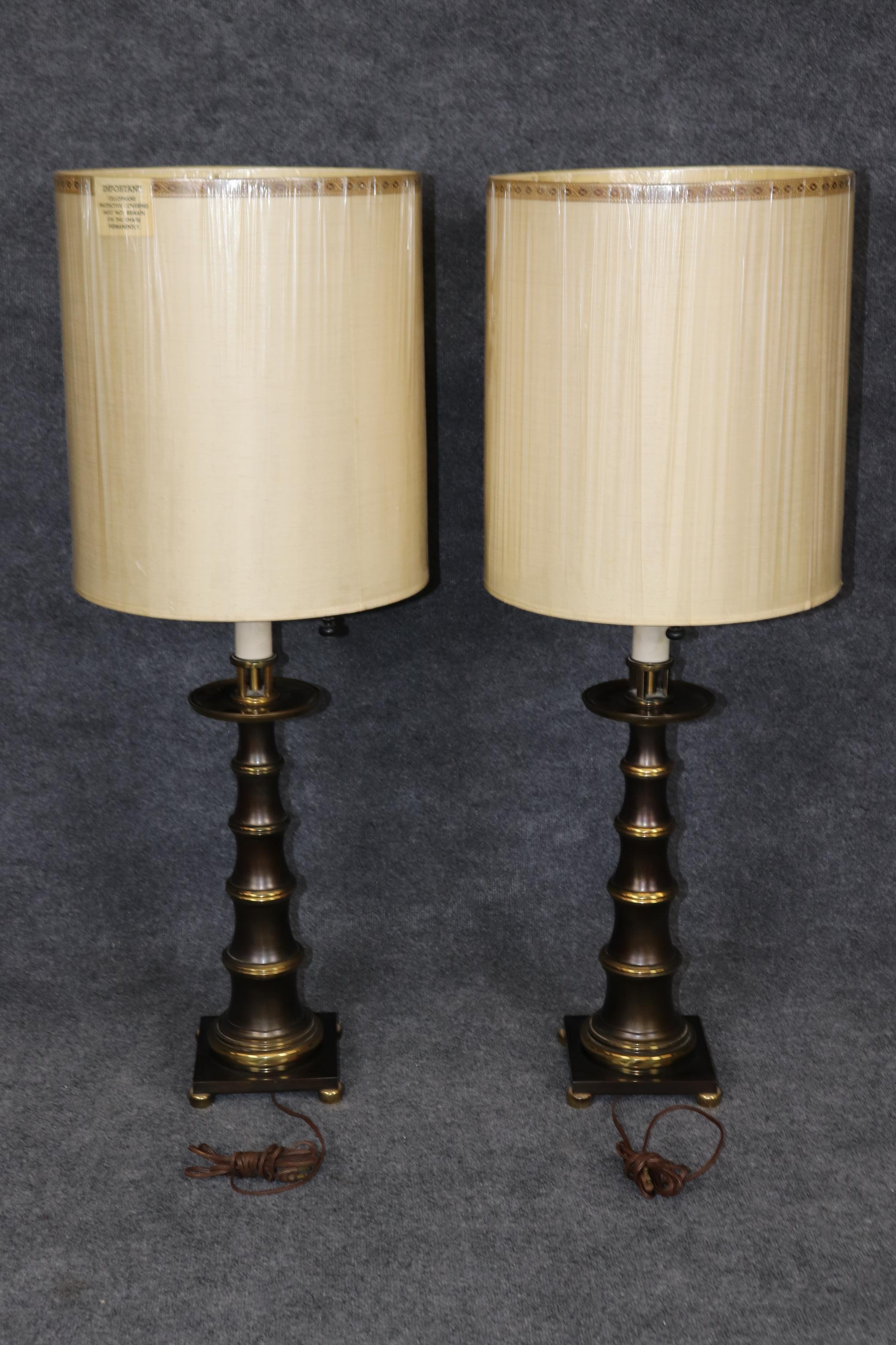 American Pair of Faux Bamboo Brass Stiffel Mid Century Modern Table Lamps For Sale