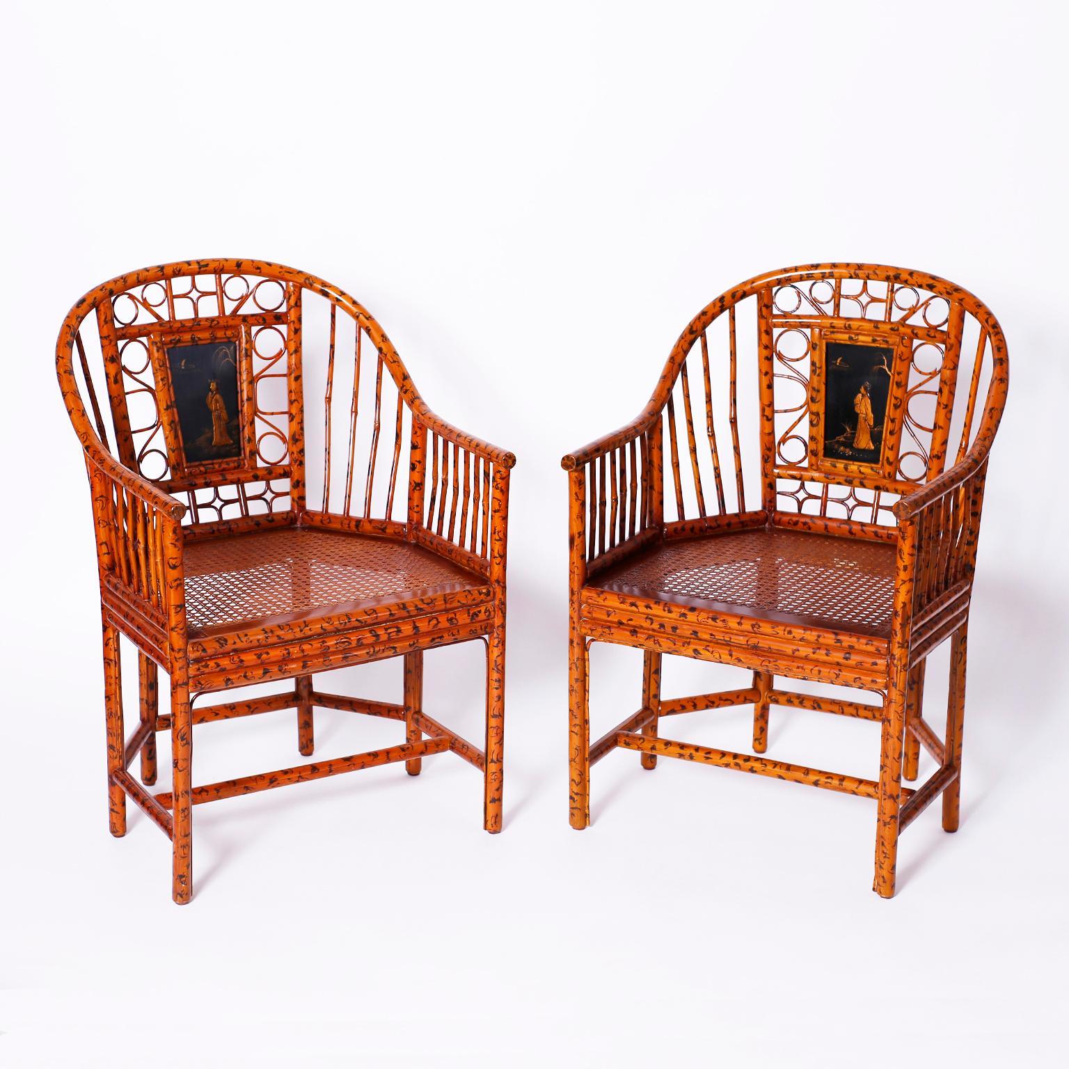 Chinoiserie Pair of Faux Bamboo Brighton Pavilion Chairs